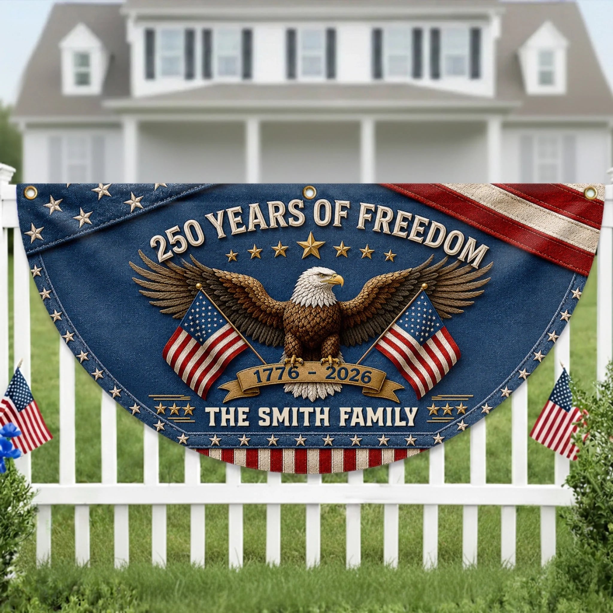 Custom Non-Pleated Fan Flag Personalized America 250th Anniversary Patriotic Gift