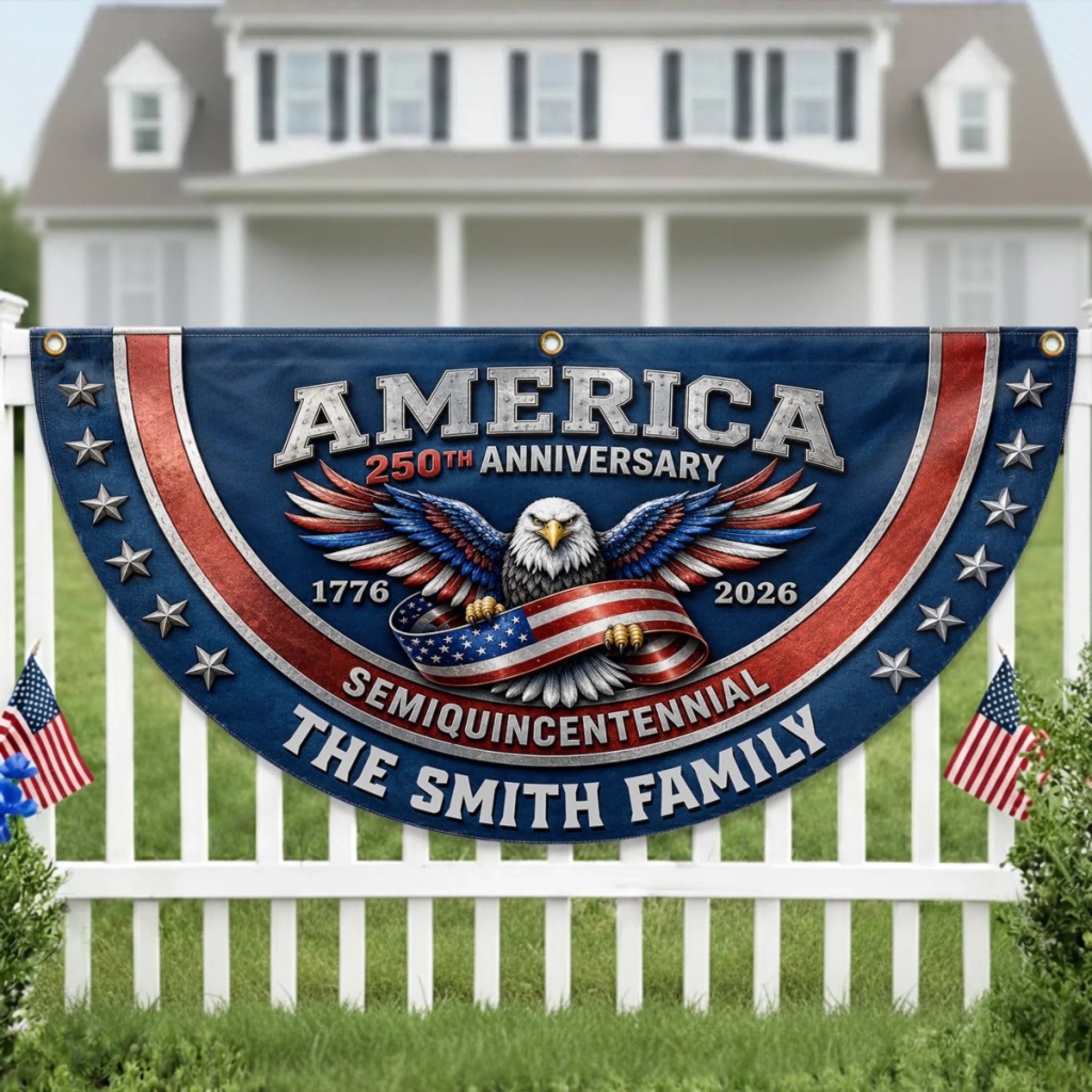 Custom Non-Pleated Fan Flag, Personalized America 250th Anniversary Gift for Family