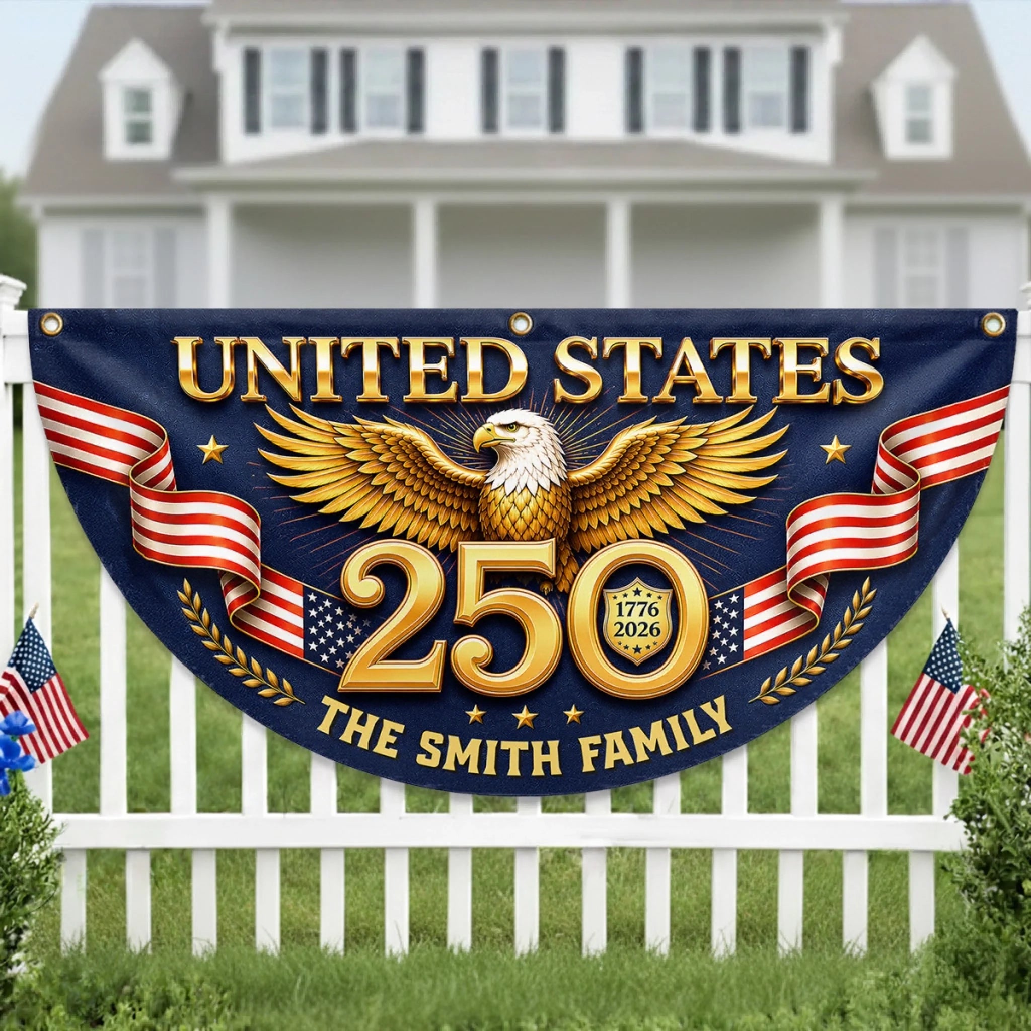 Custom Non-Pleated Fan Flag, Personalized America 250th Anniversary Gift for Family