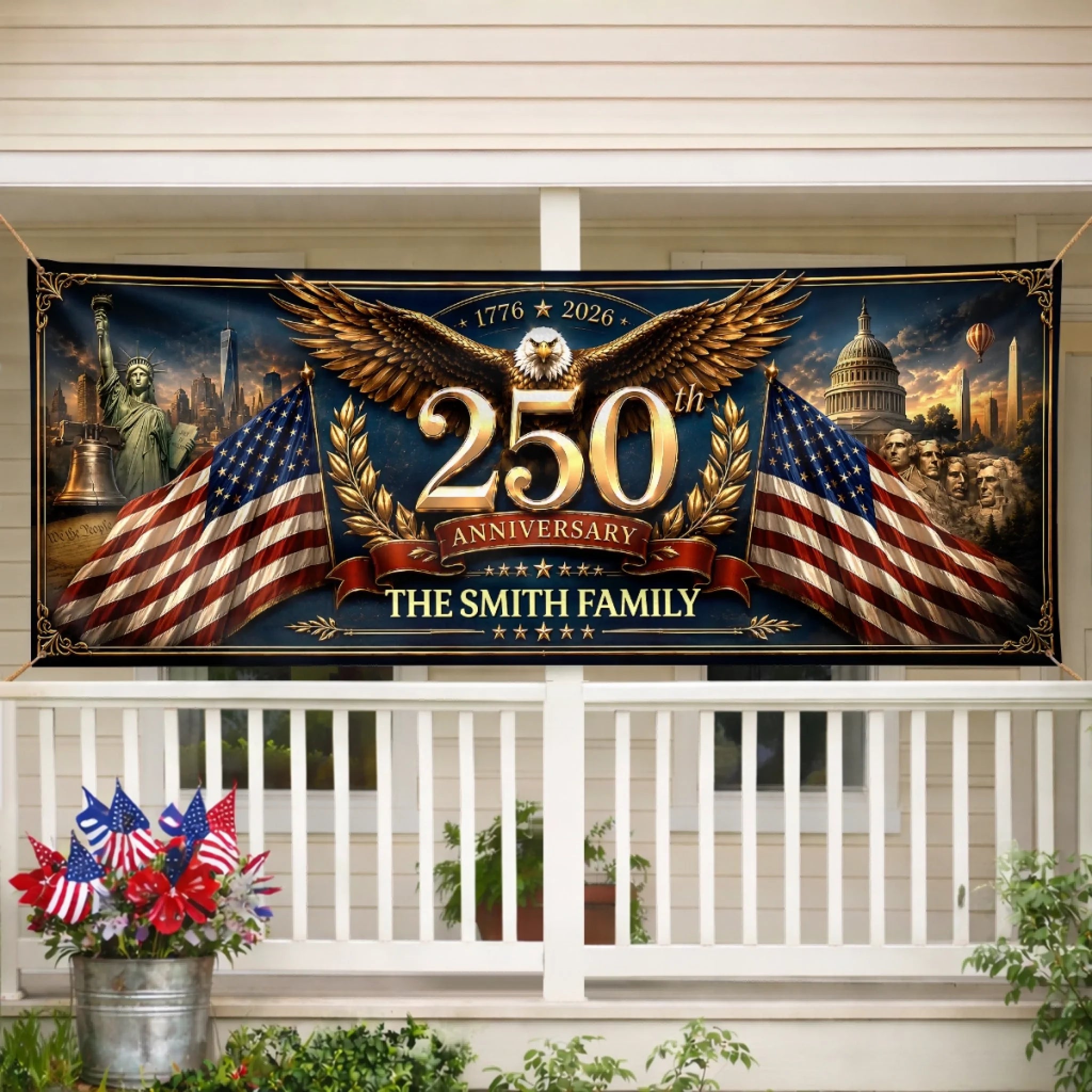 Custom Outdoor Fabric Banner, Personalized America 250th Anniversary Gift for Mom Dad Kids