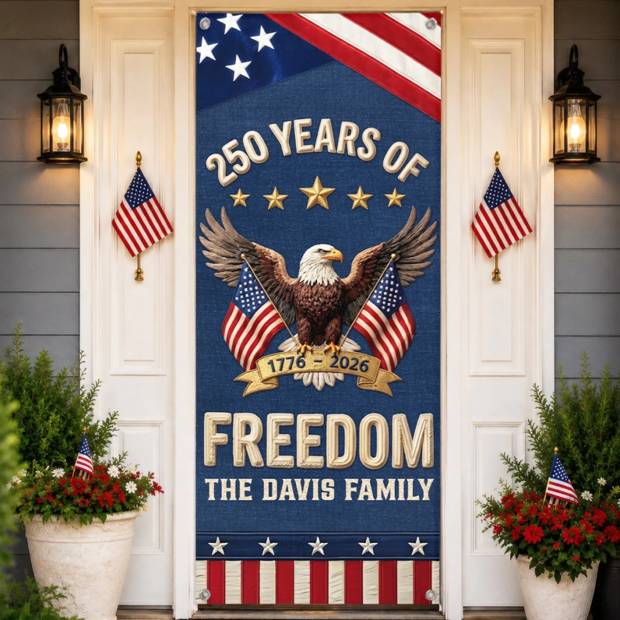 Custom Door Cover, Personalized America 250th Anniversary Freedom Gift for Family