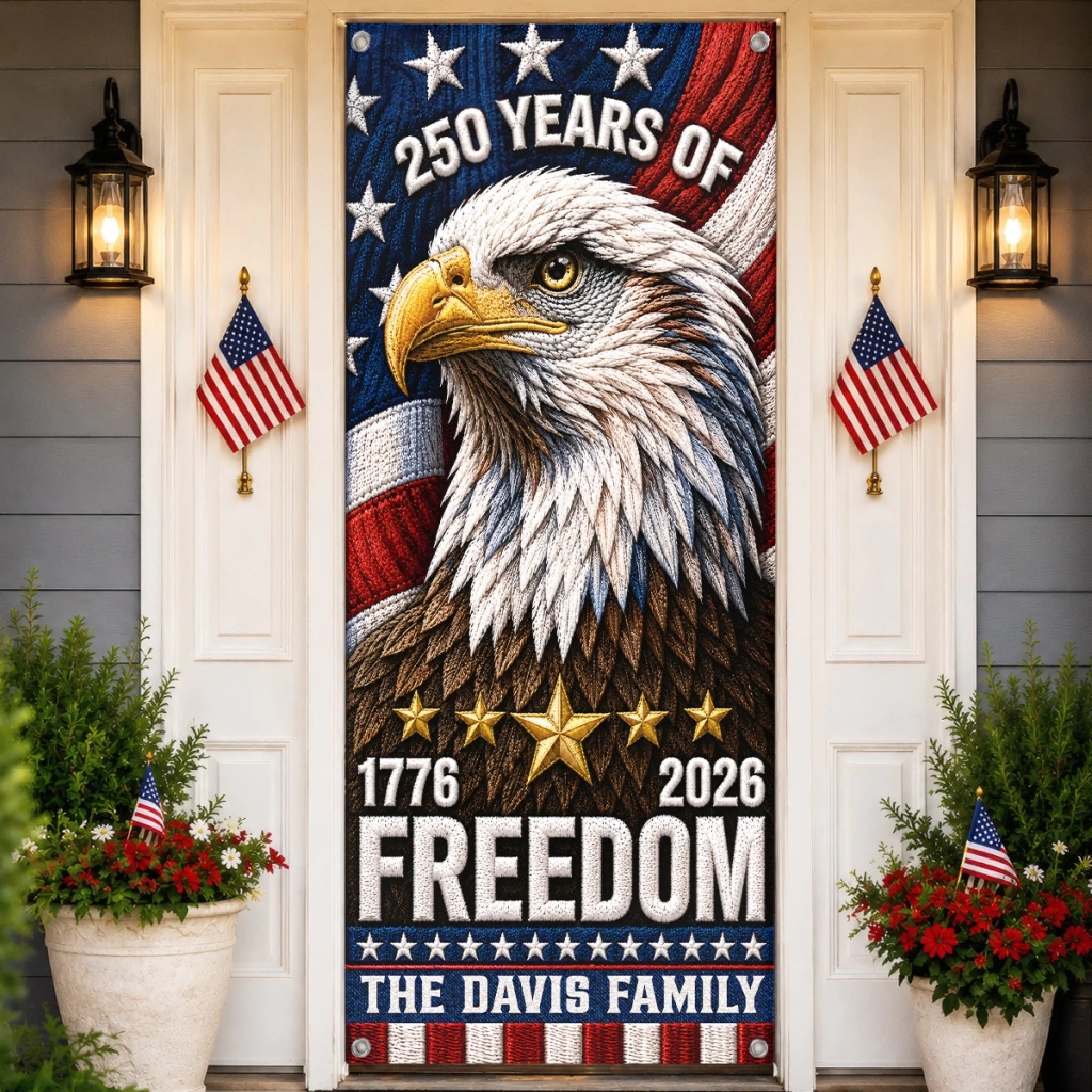 Custom Door Cover Personalized America 250th Anniversary Patriotic Gift for Family