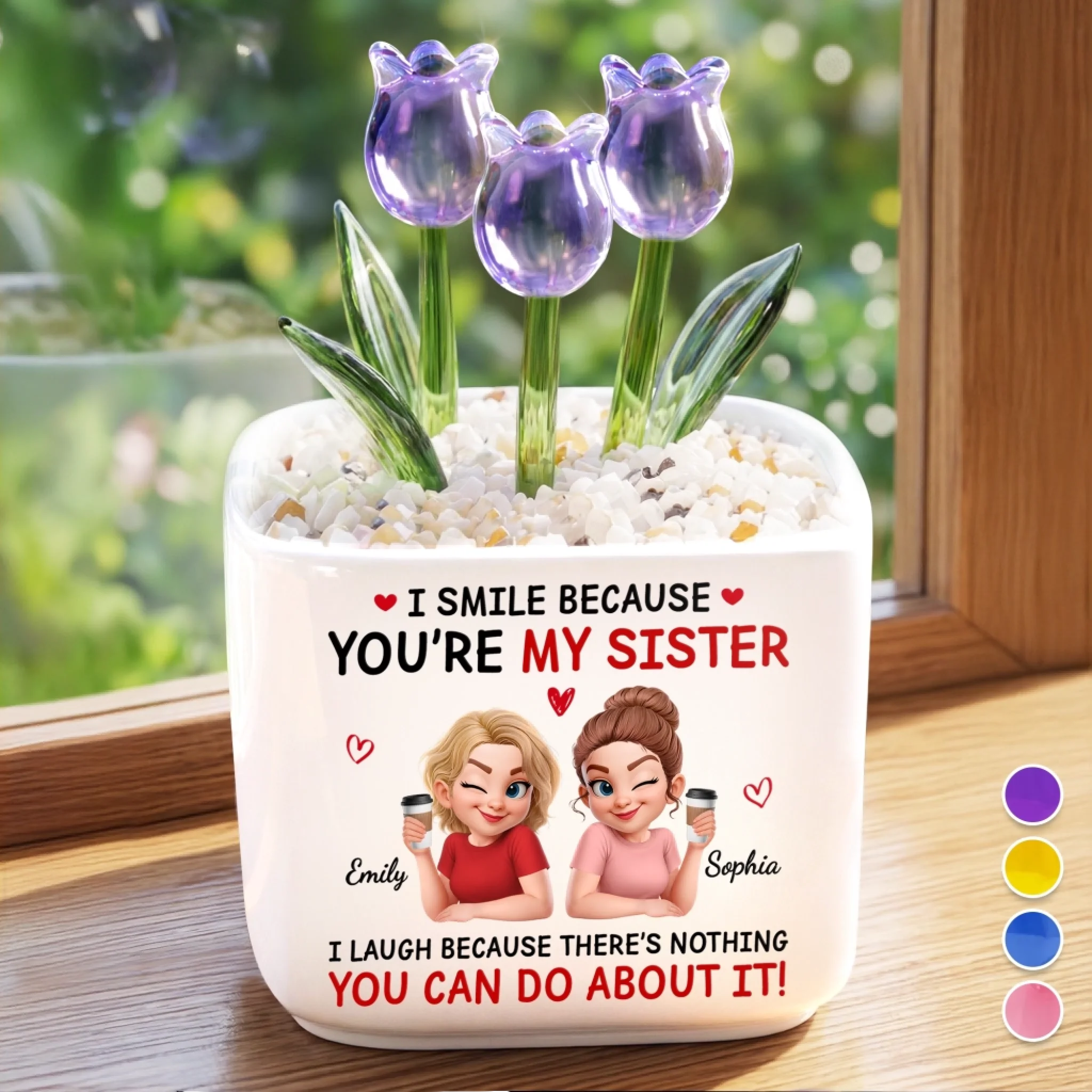 Custom Glass Everlasting Tulips, Personalized Best Friend Birthday Gift for Women