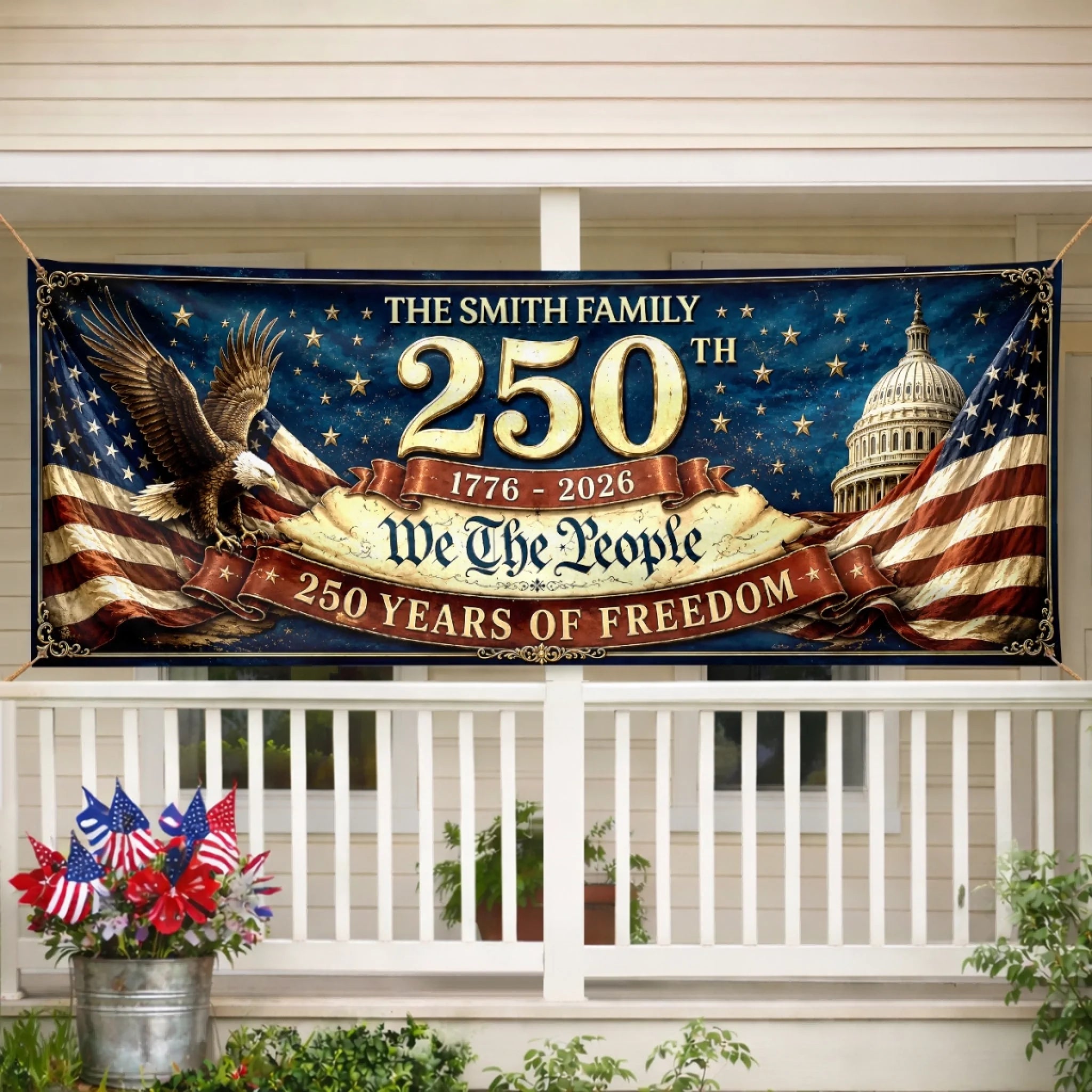 Custom Outdoor Fabric Banner, Personalized America 250th Anniversary Gift for Family