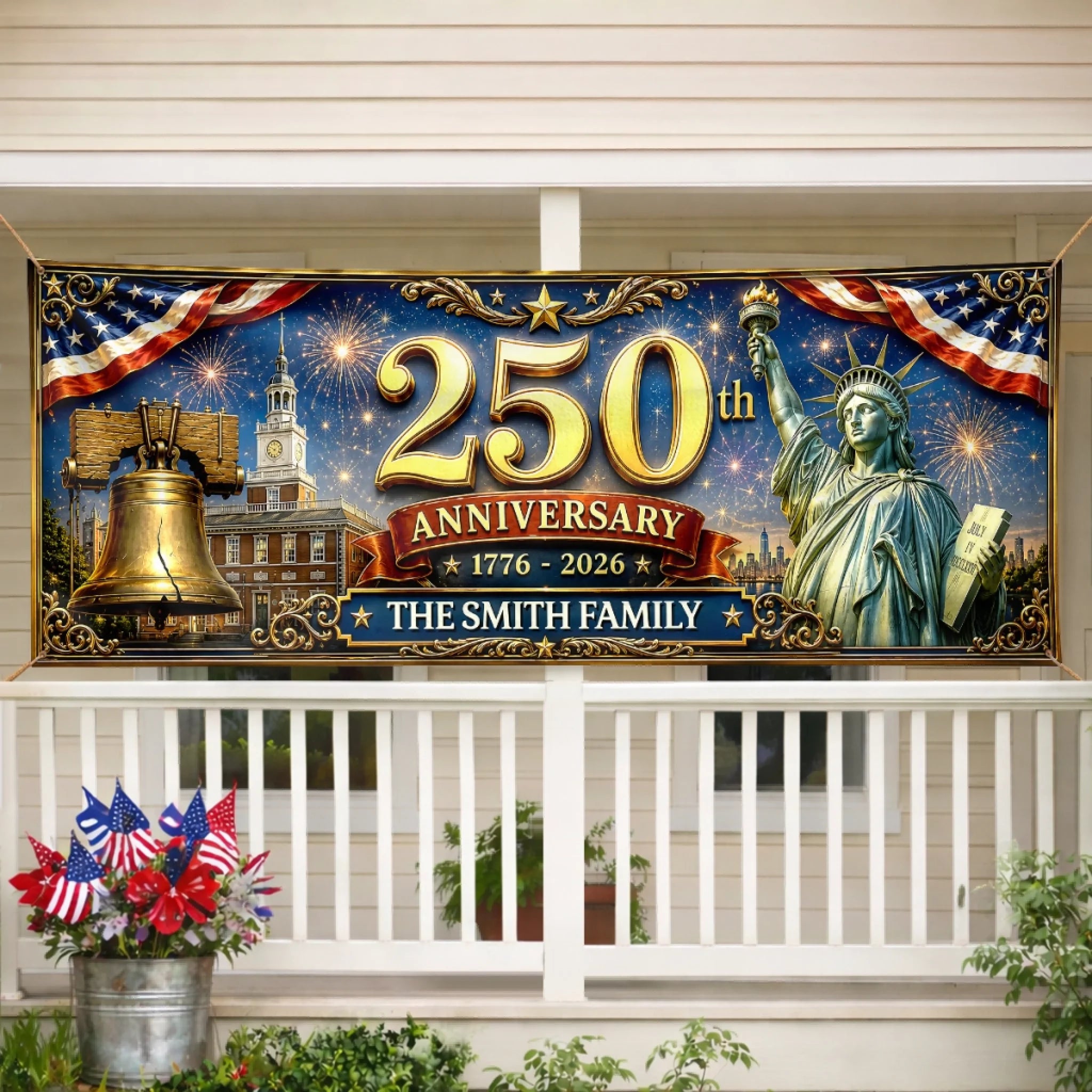 Custom Outdoor Fabric Banner, Personalized America 250th Anniversary Freedom and Pride Gift for Family