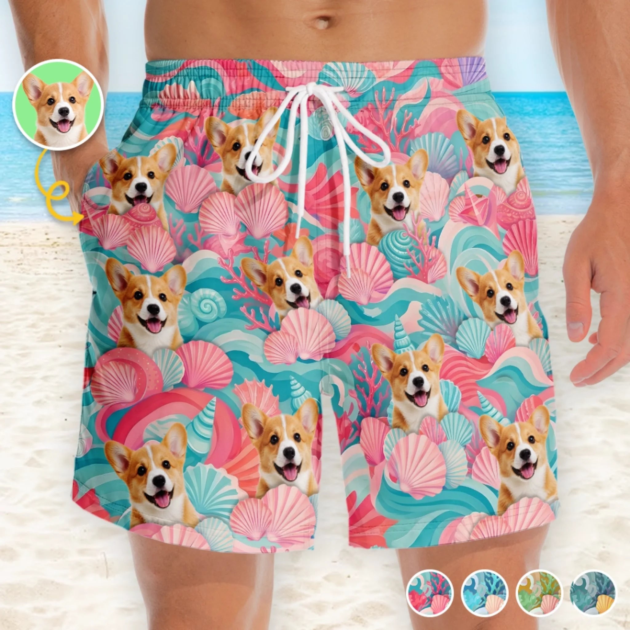 Custom Photo Tropical Hawaiian Aloha Men Beach Shorts Personalized Pet Lover Summer Gift