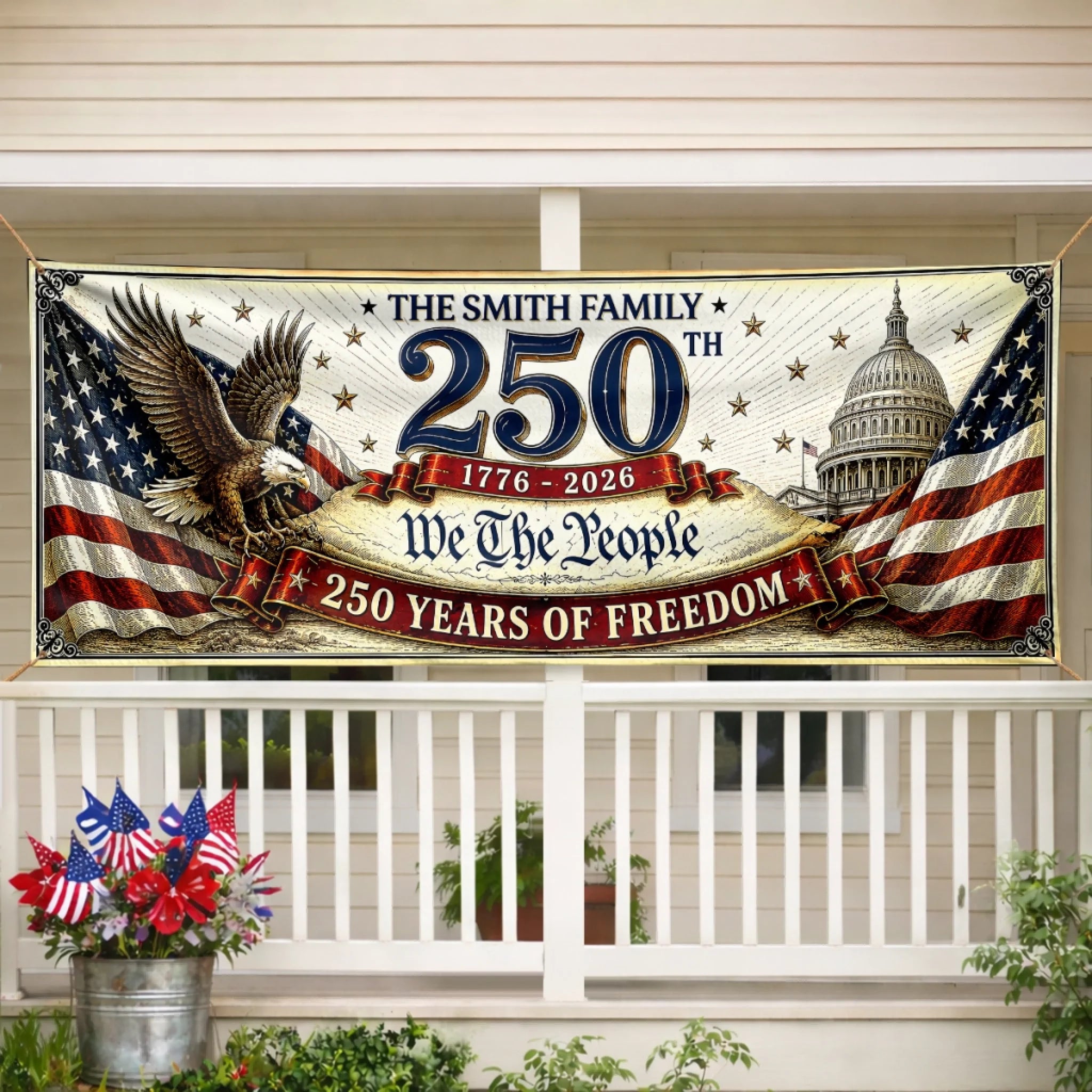 Custom Polyester Outdoor Banner, Personalized America 250th Anniversary Gift for Family