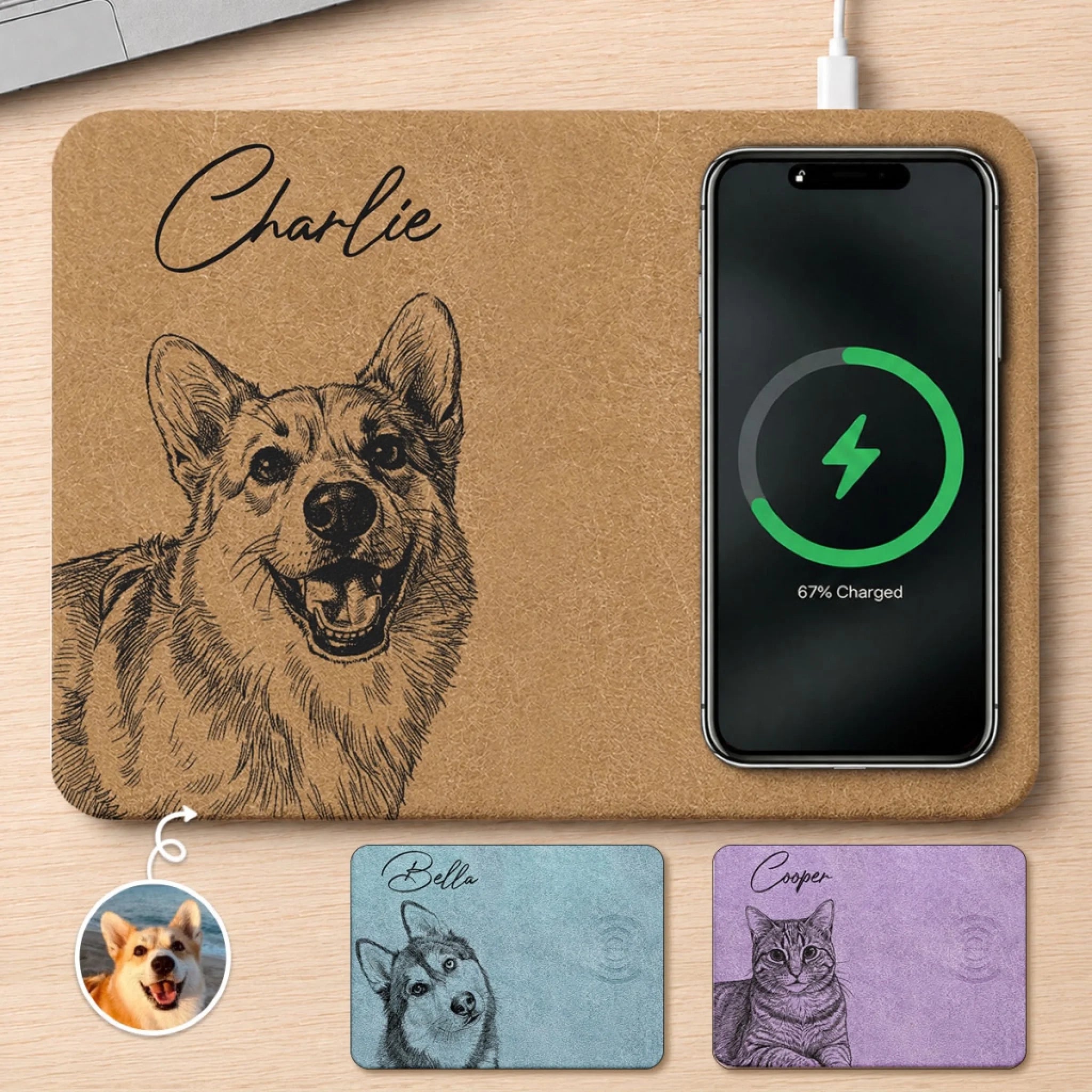 Custom Photo Charging Mat for Pet Lovers, Personalized Dog Cat Mom Dad Gift for Father’s Day