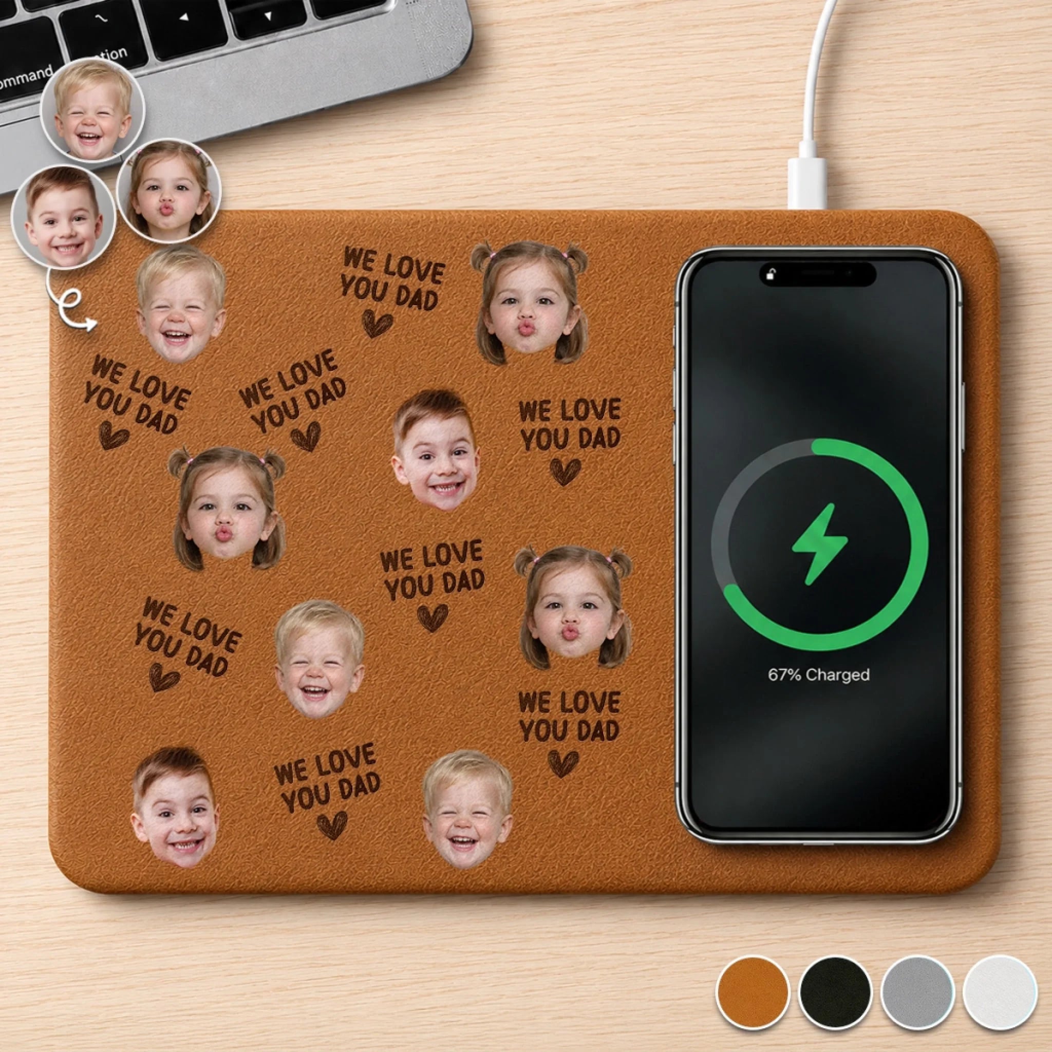 Custom Photo Charging Mat for Dad, Personalized Fathers Day Birthday Gift, Dad Makes Life Better