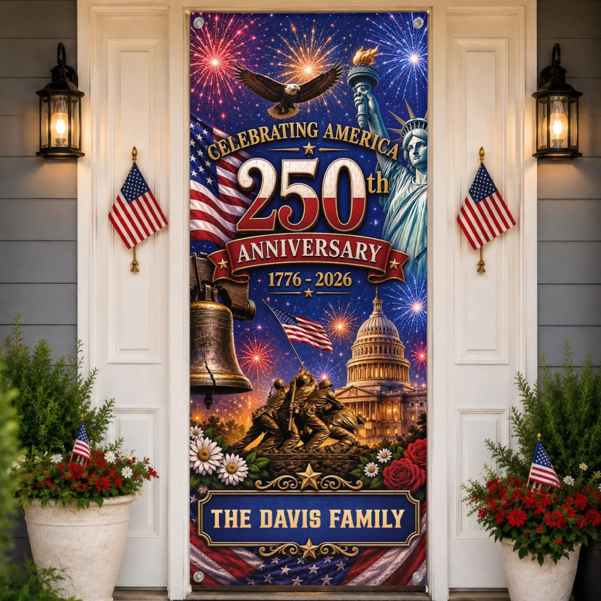 Custom Door Cover Personalized America 250th Anniversary Welcome Gift for Family