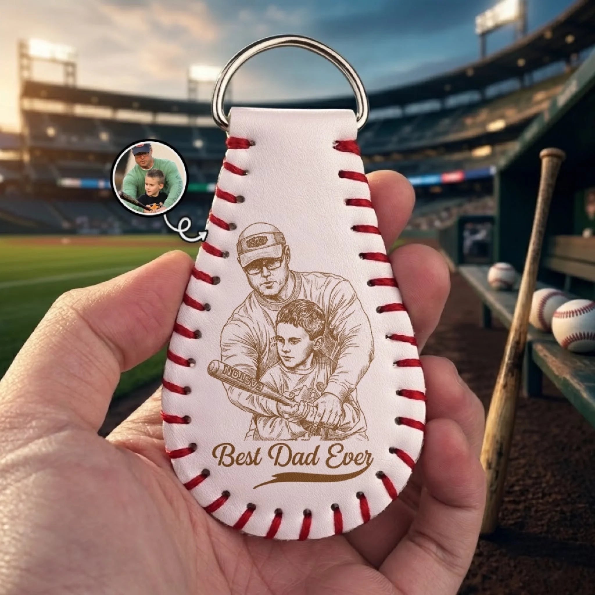 Custom Photo Baseball Leather Keychain, Personalized Gift for Dad, Grandpa and Baseball Fans