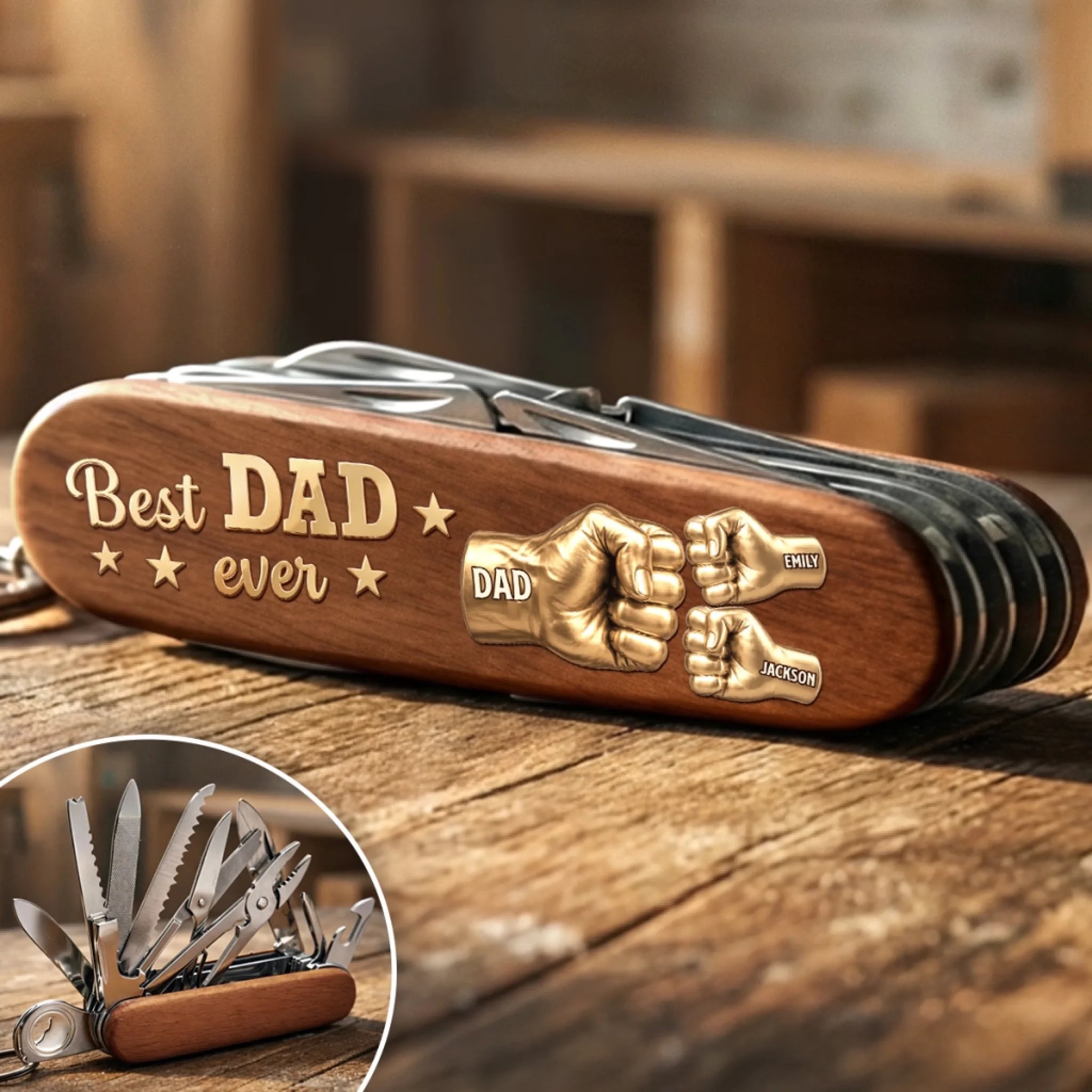 Custom 15-in-1 Pocket Multi Tool, Personalized Father's Day or Birthday Gift for Dad or Grandpa