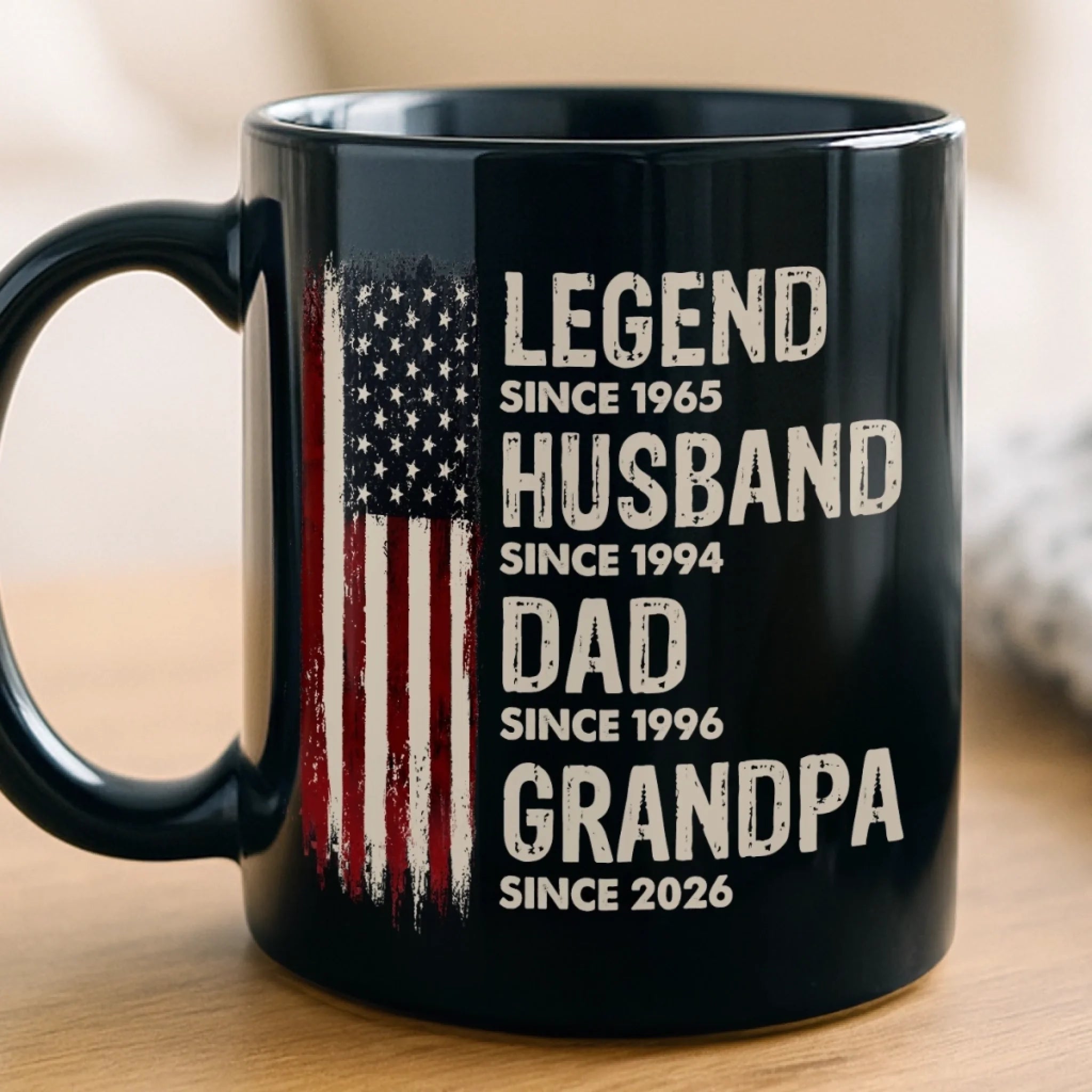 Custom Black Mug Personalized America 250th Anniversary Father’s Day Gift for Dad or Grandpa