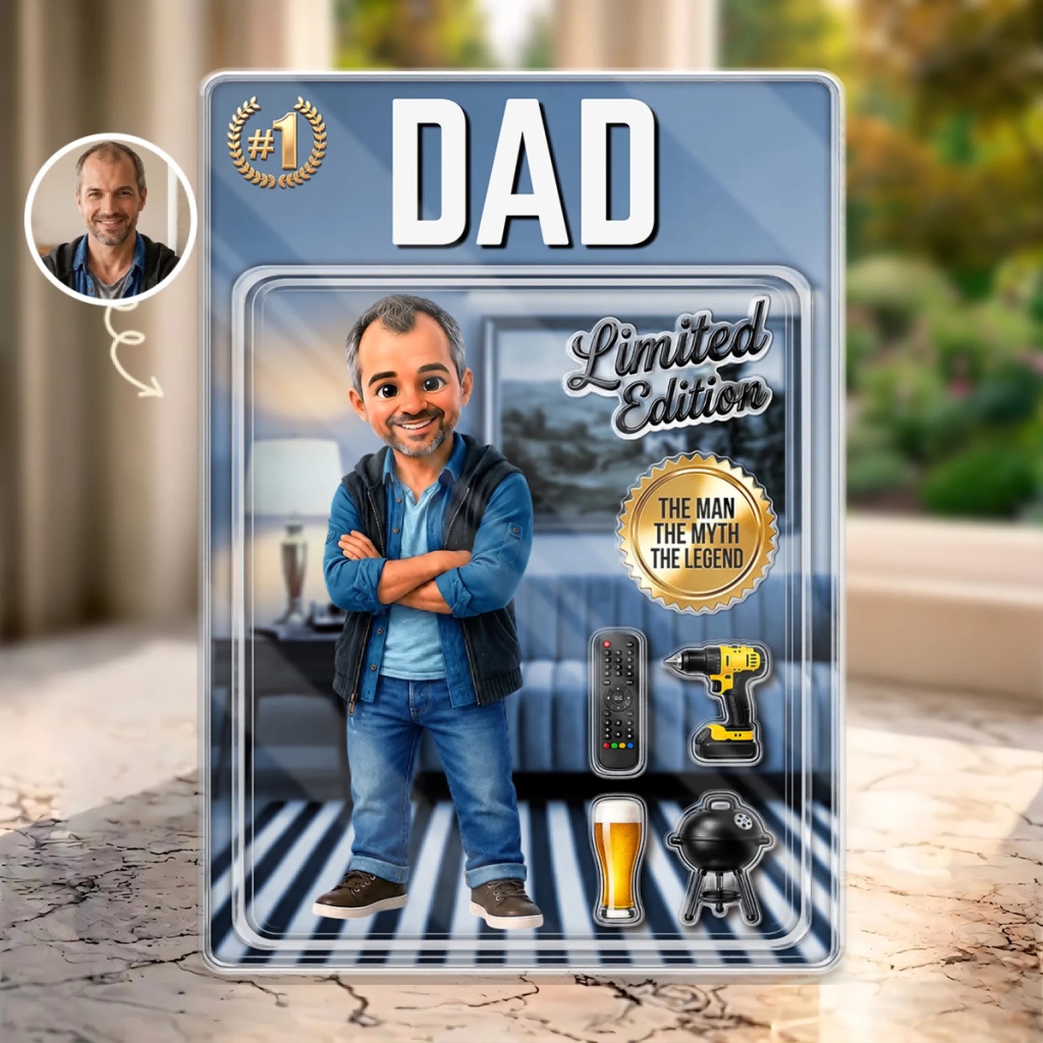 Custom Photo Toy Box Acrylic Plaque, Personalized Dad Mode Gift for Father’s Day or Birthday