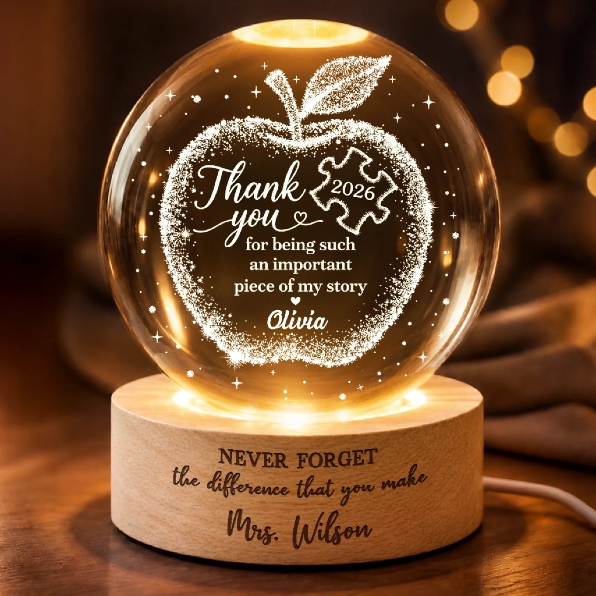 Custom Crystal Ball Night Light, Personalized Birthday Gift for Teachers Guiding Light Lamp
