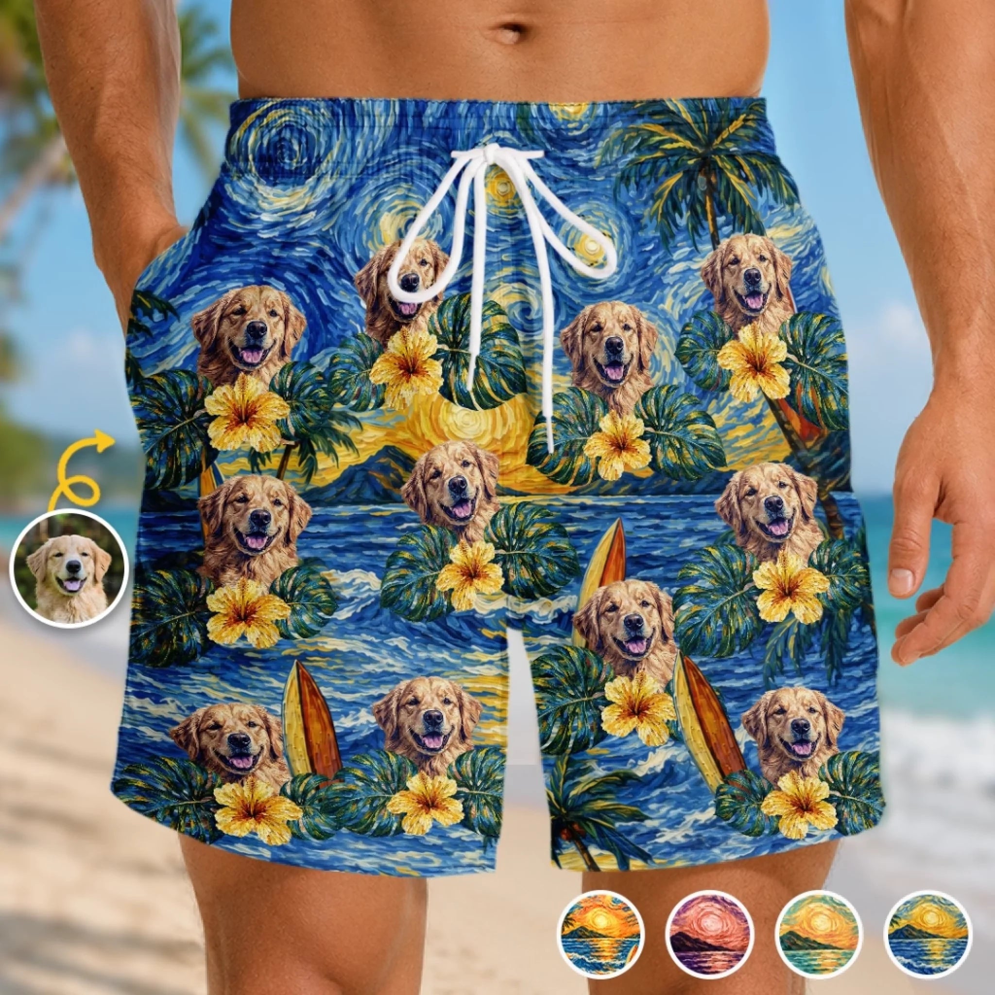 Custom Photo Tropical Hawaiian Aloha Men's Beach Shorts Personalized Pet Lover Vacation Gift