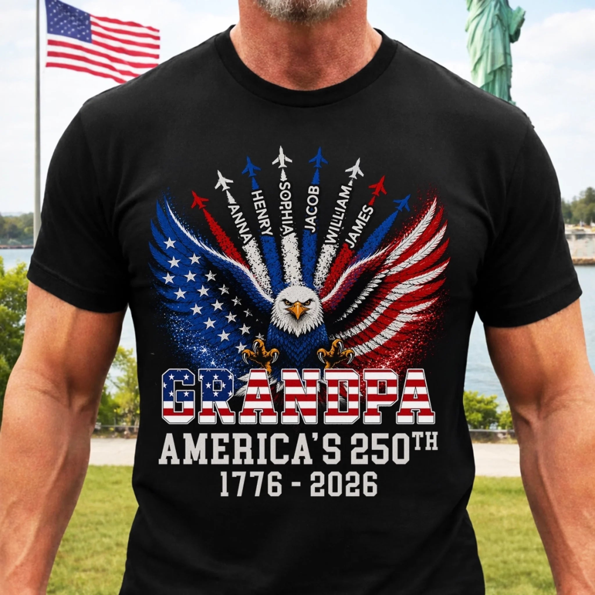 Custom Unisex T-Shirt or Hoodie, Personalized America 250th Anniversary Gift for Dad or Grandpa