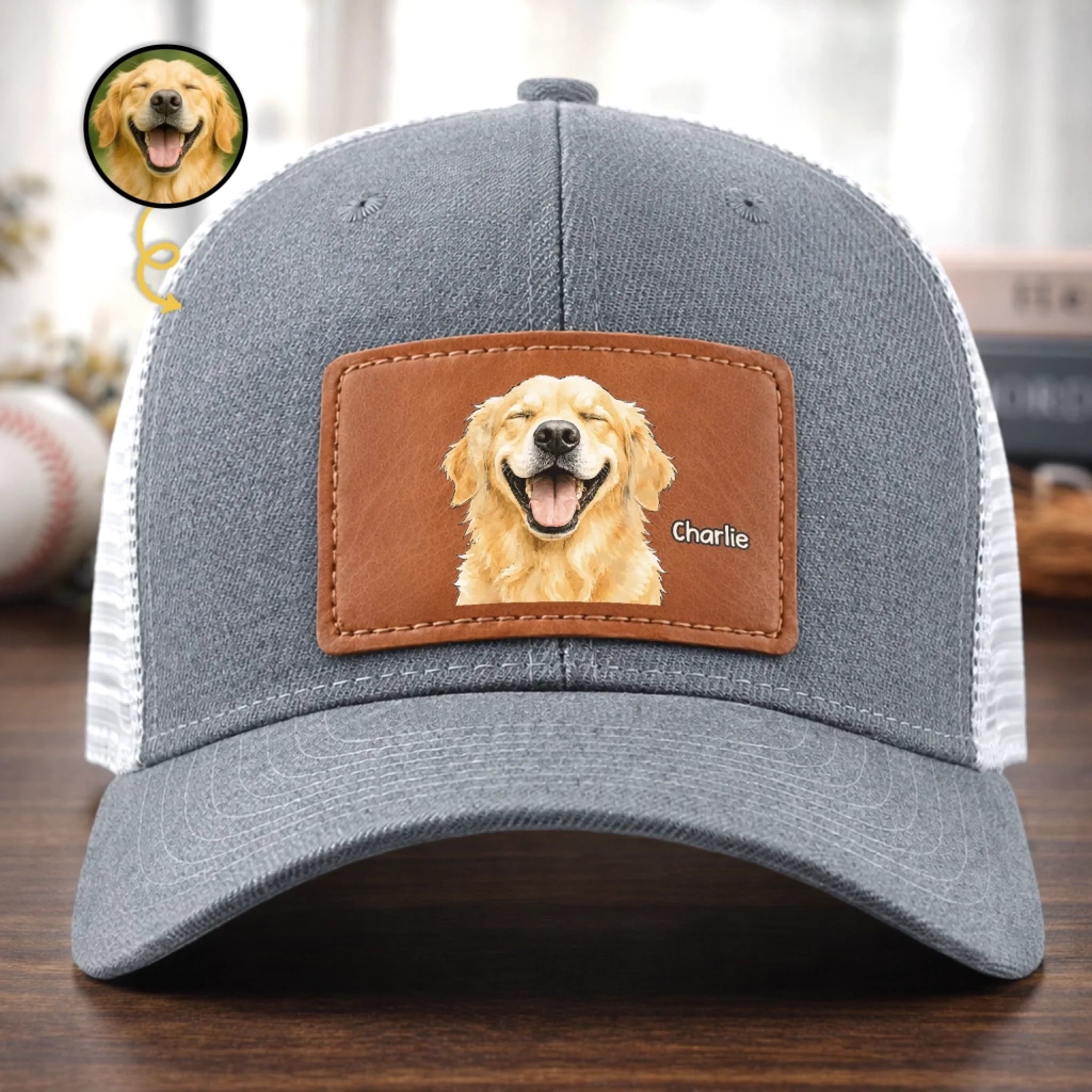 Custom Photo Leather Patch Hat Personalized Pet Portrait Gift for Dog Cat Moms Dads and Animal Lovers