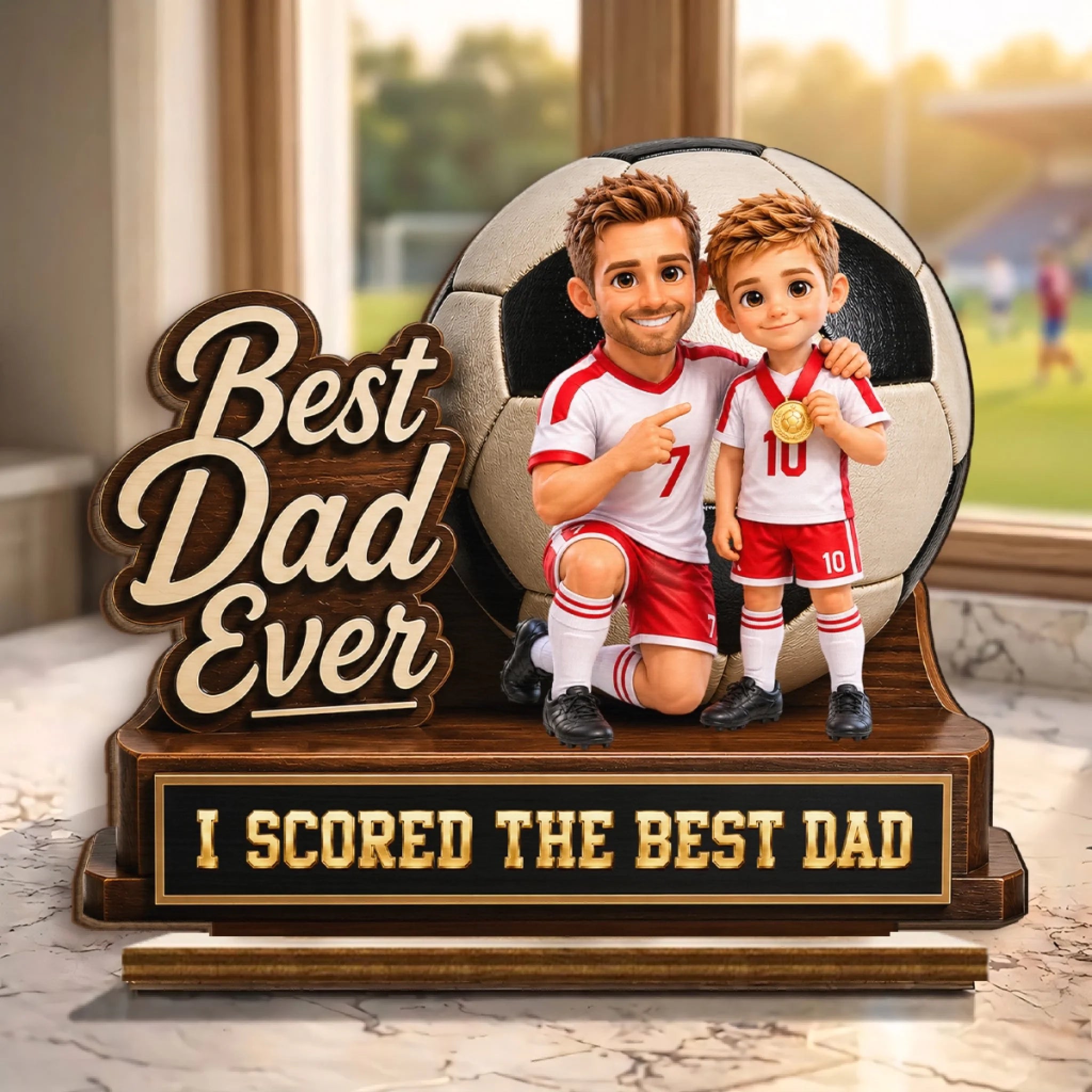 Personalized Photo LA 2026 Soccer Dad 2-Layer Wooden Plaque with Stand, Father's Day Gift