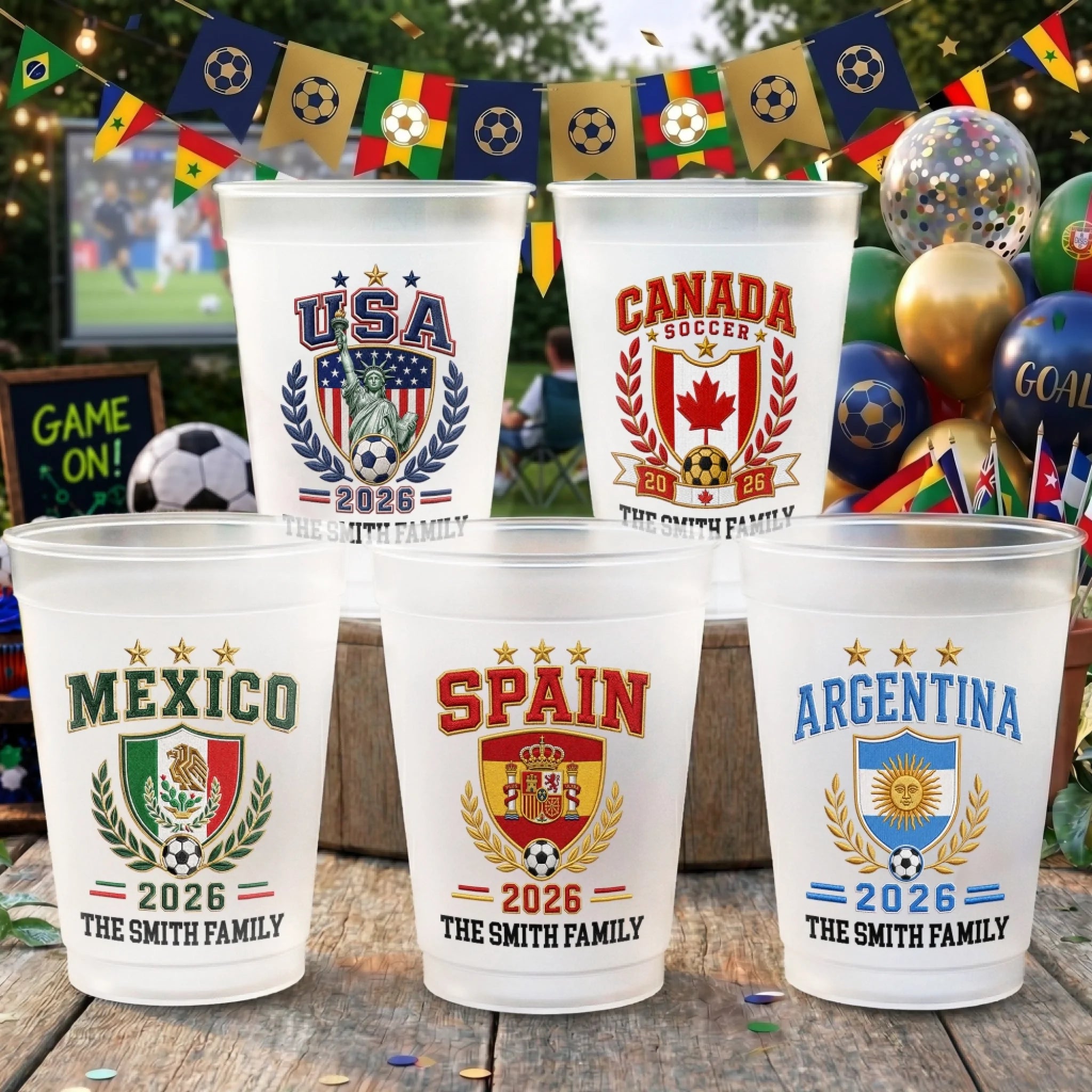 Custom International Soccer Tournament Party Cups Personalized Birthday Gifts for Soccer Fans