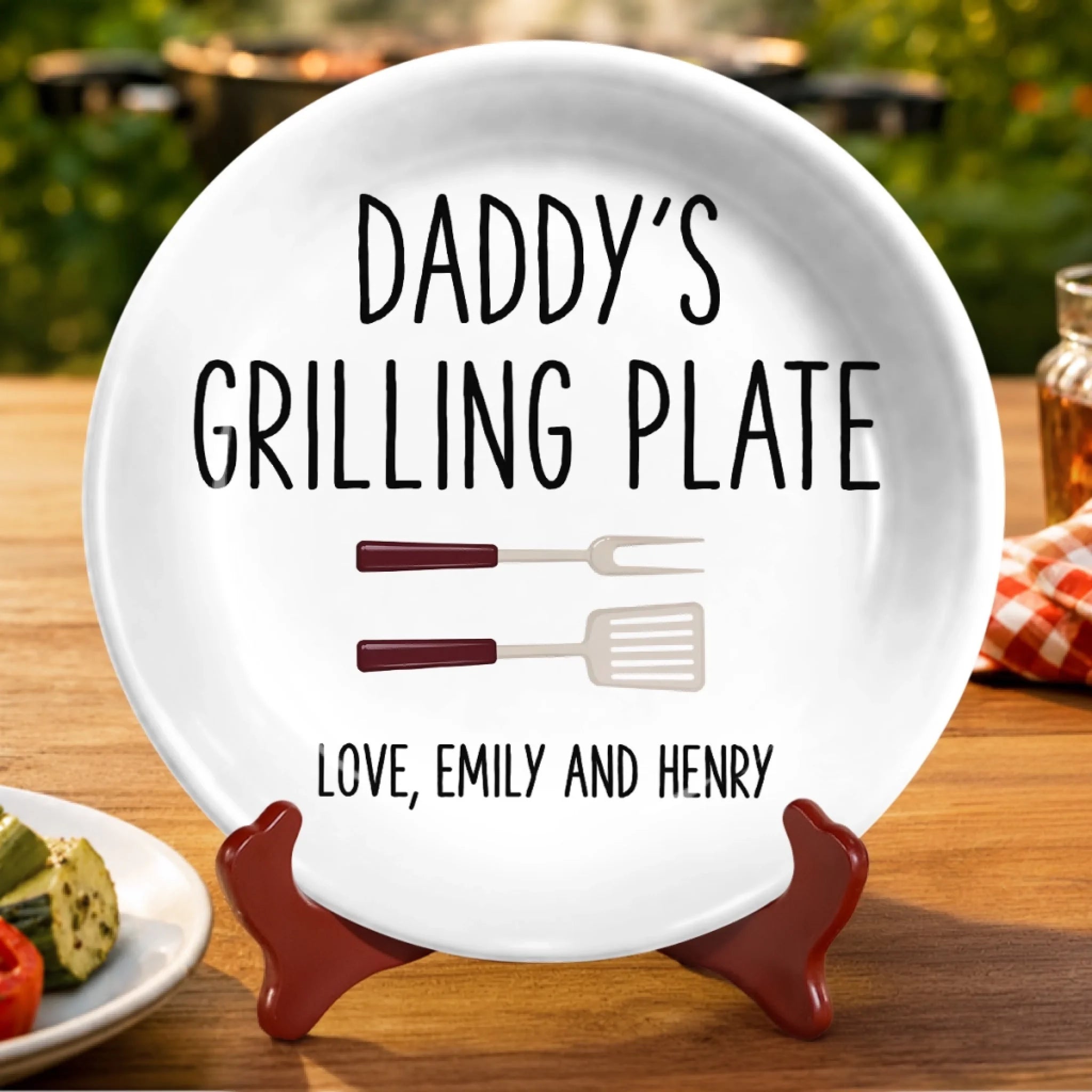 Custom Ceramic Plate Personalized Father's Day Birthday Gift for Dad or Grandpa Cooking Up Good Times
