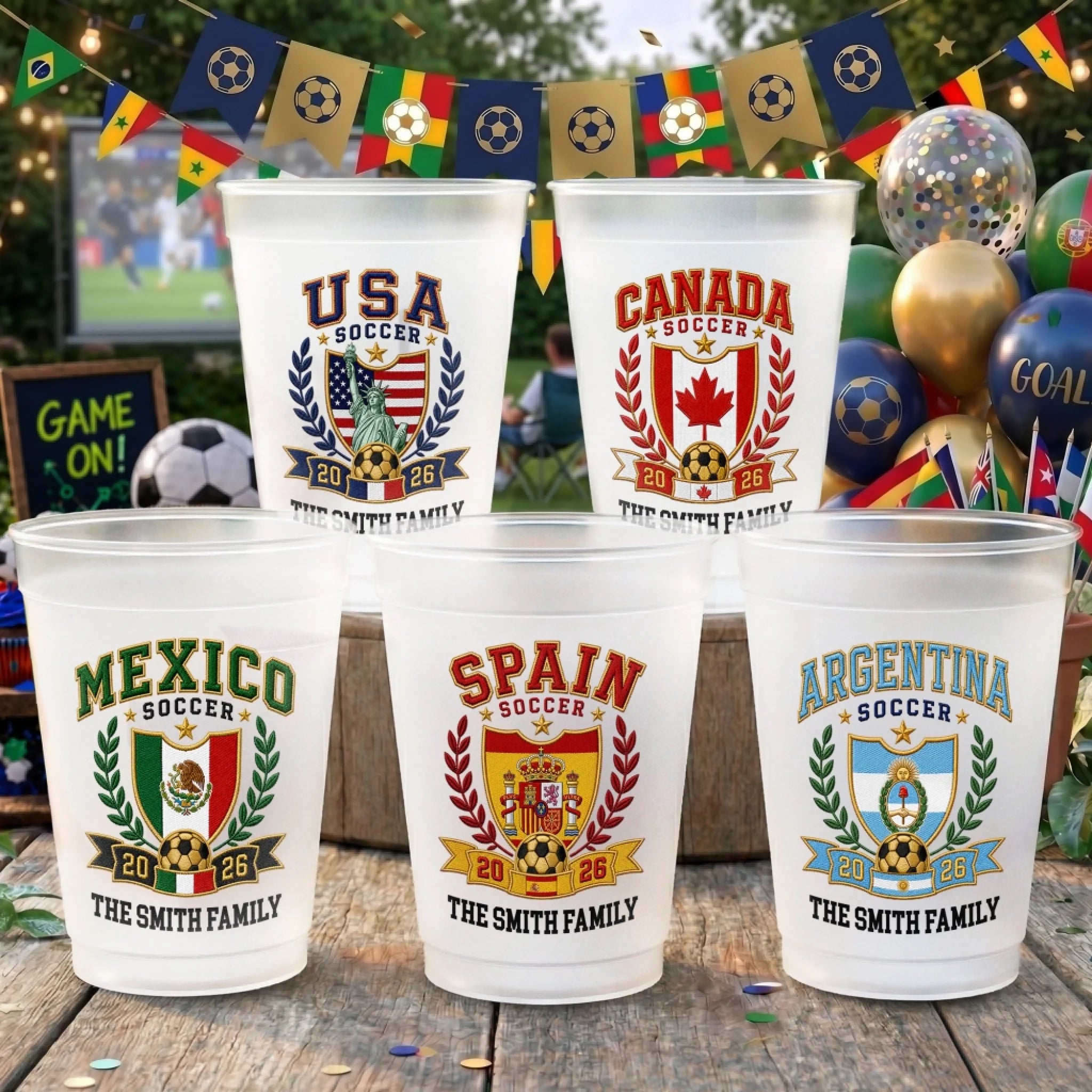 Custom International Soccer Tournament Party Cups Personalized Birthday Gifts for Soccer Lovers
