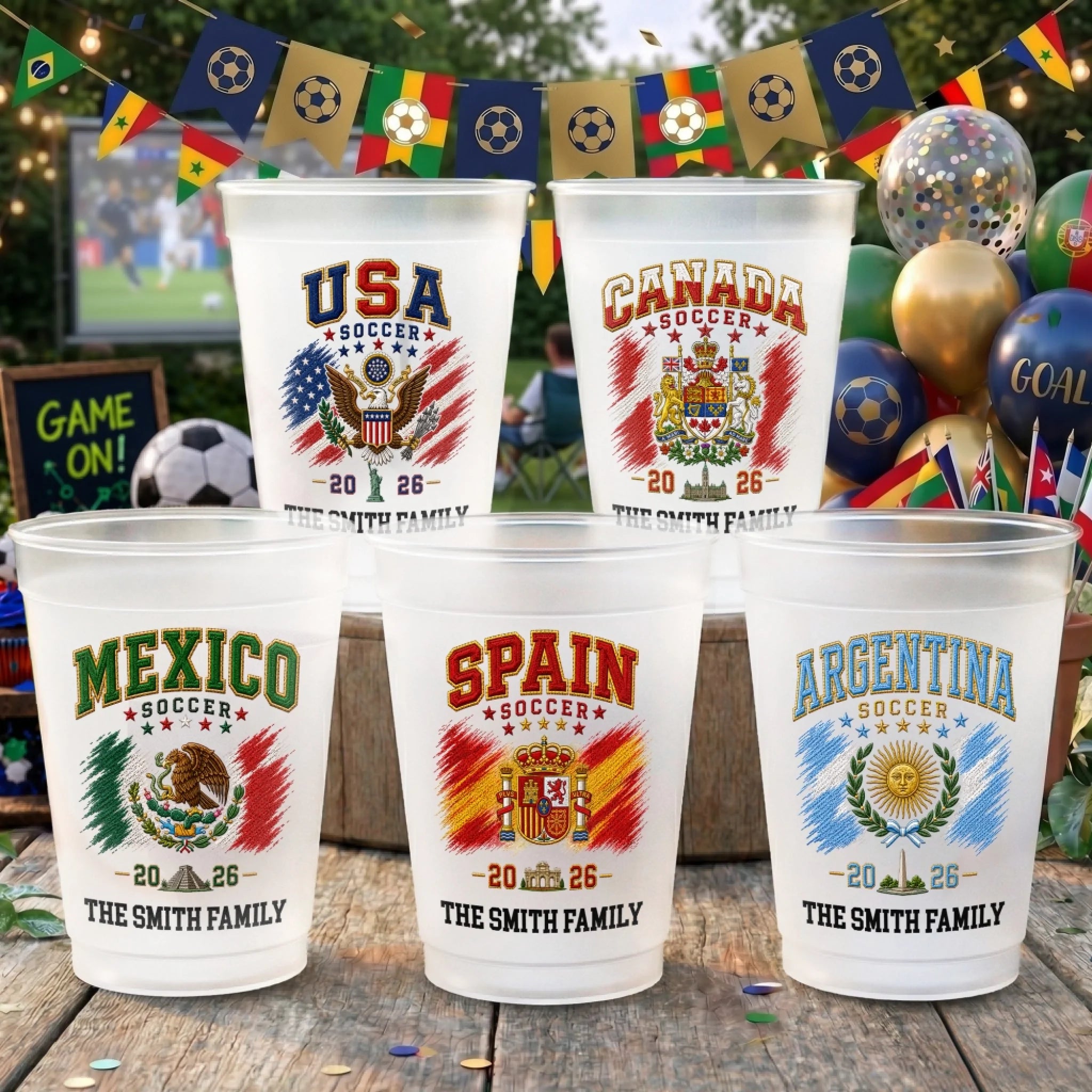 Custom International Soccer Tournament Party Cups Personalized Birthday Gifts for Soccer Fans