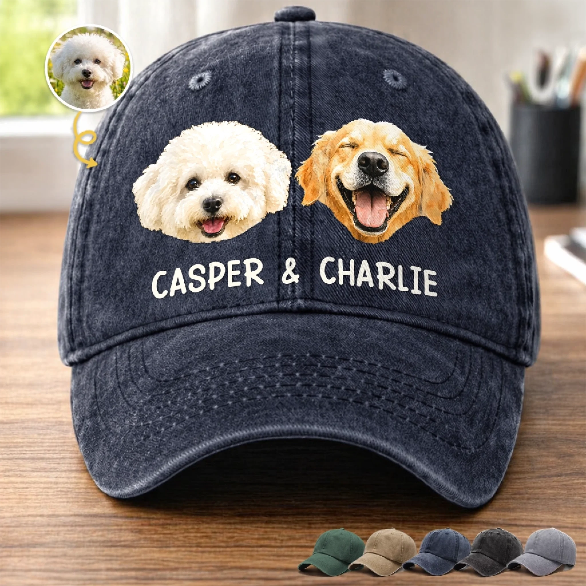 Custom Photo Washed Cotton Cap Personalized Birthday Gift for Dog and Cat Lovers
