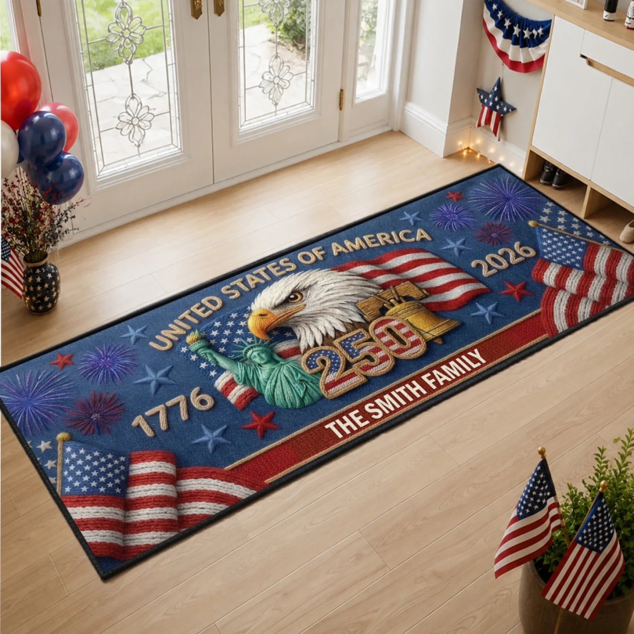 Custom Runner Rug Personalized America 250th Anniversary Gift for Family Home of American Dreams
