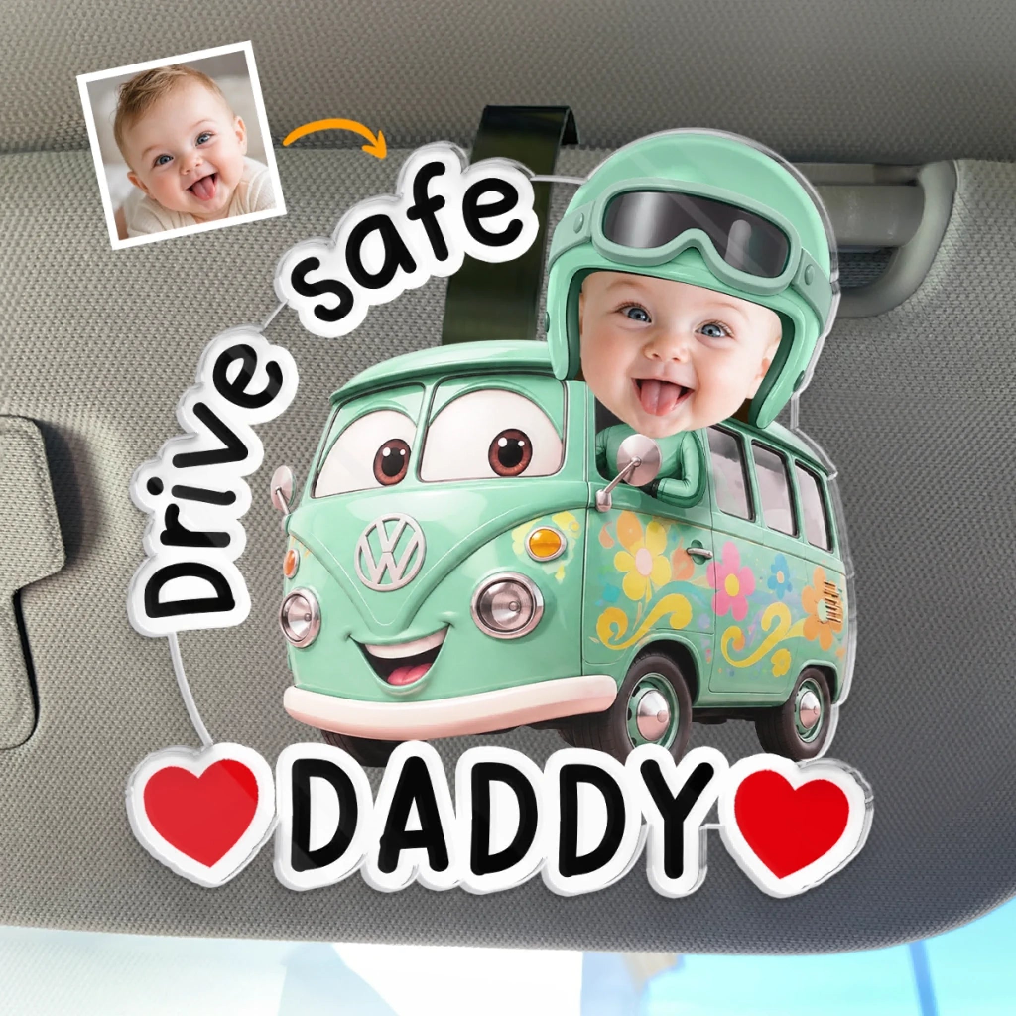 Custom Photo Acrylic Car Visor Clip Personalized Father's Day Gift for Dad or Grandpa