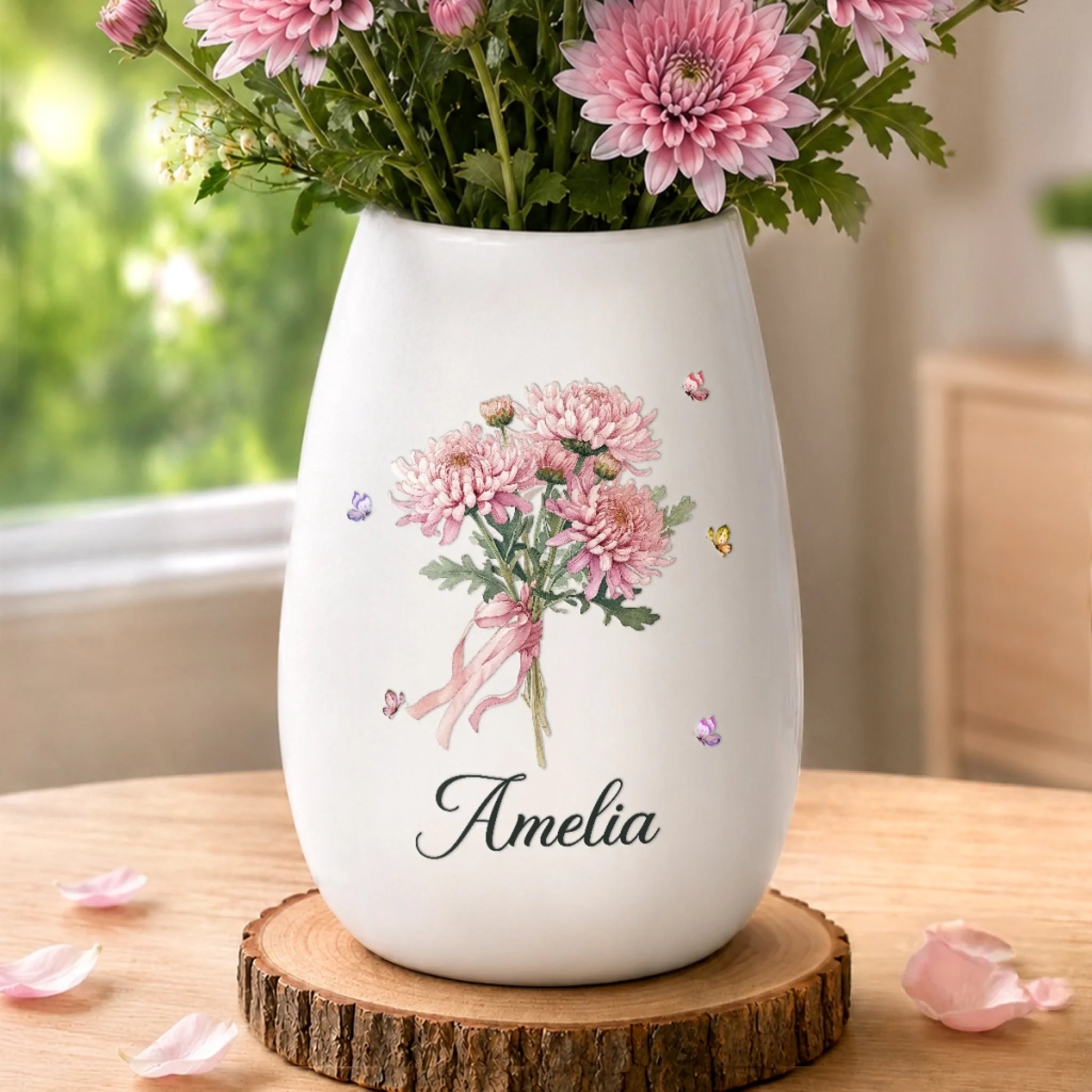 Personalized Oval Ceramic Flower Vase, Custom Best Friend Birthday Gift for Women, Sisters & BFF