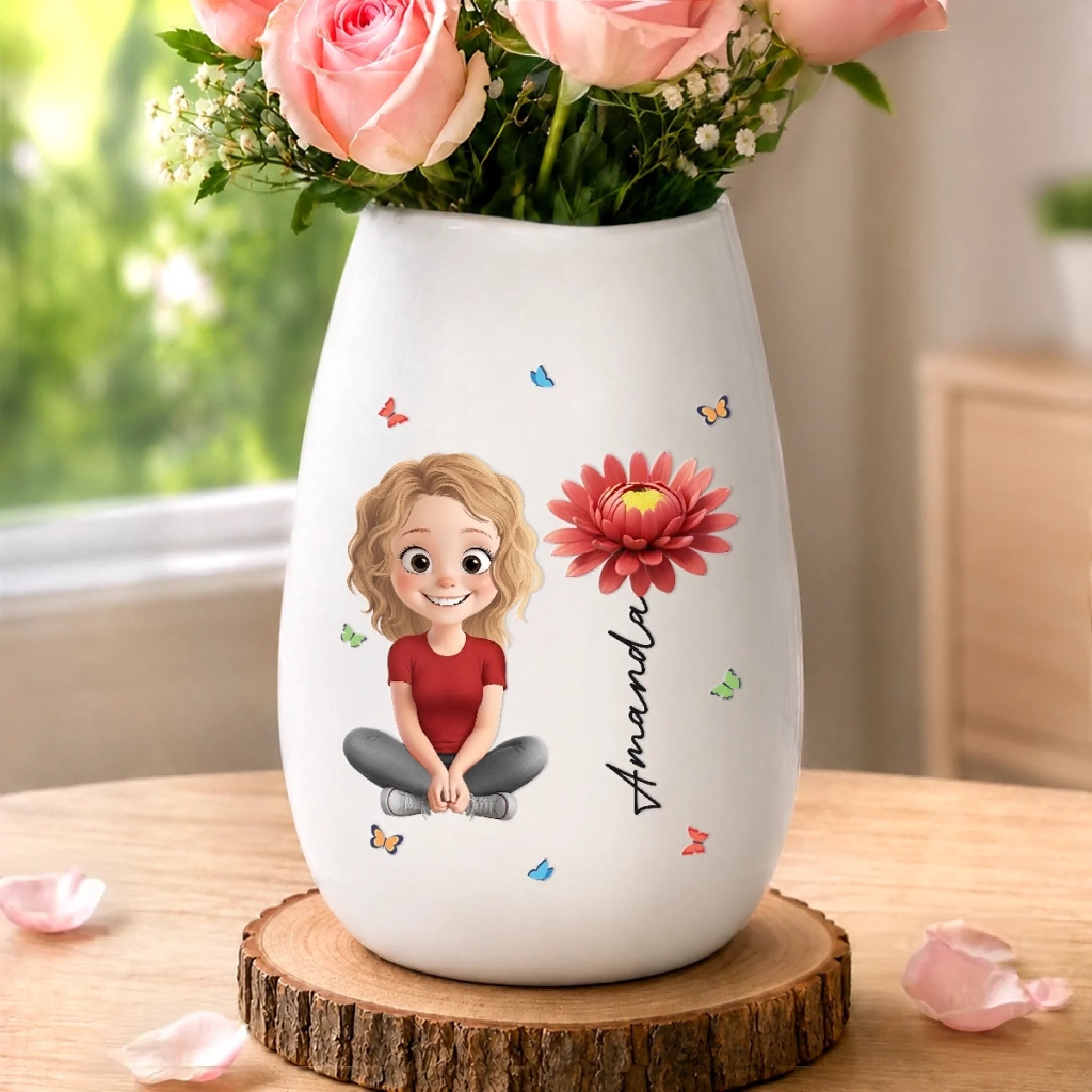 Personalized Oval Ceramic Flower Vase, Best Friend Birthday Gift for Women, Sisters & BFF