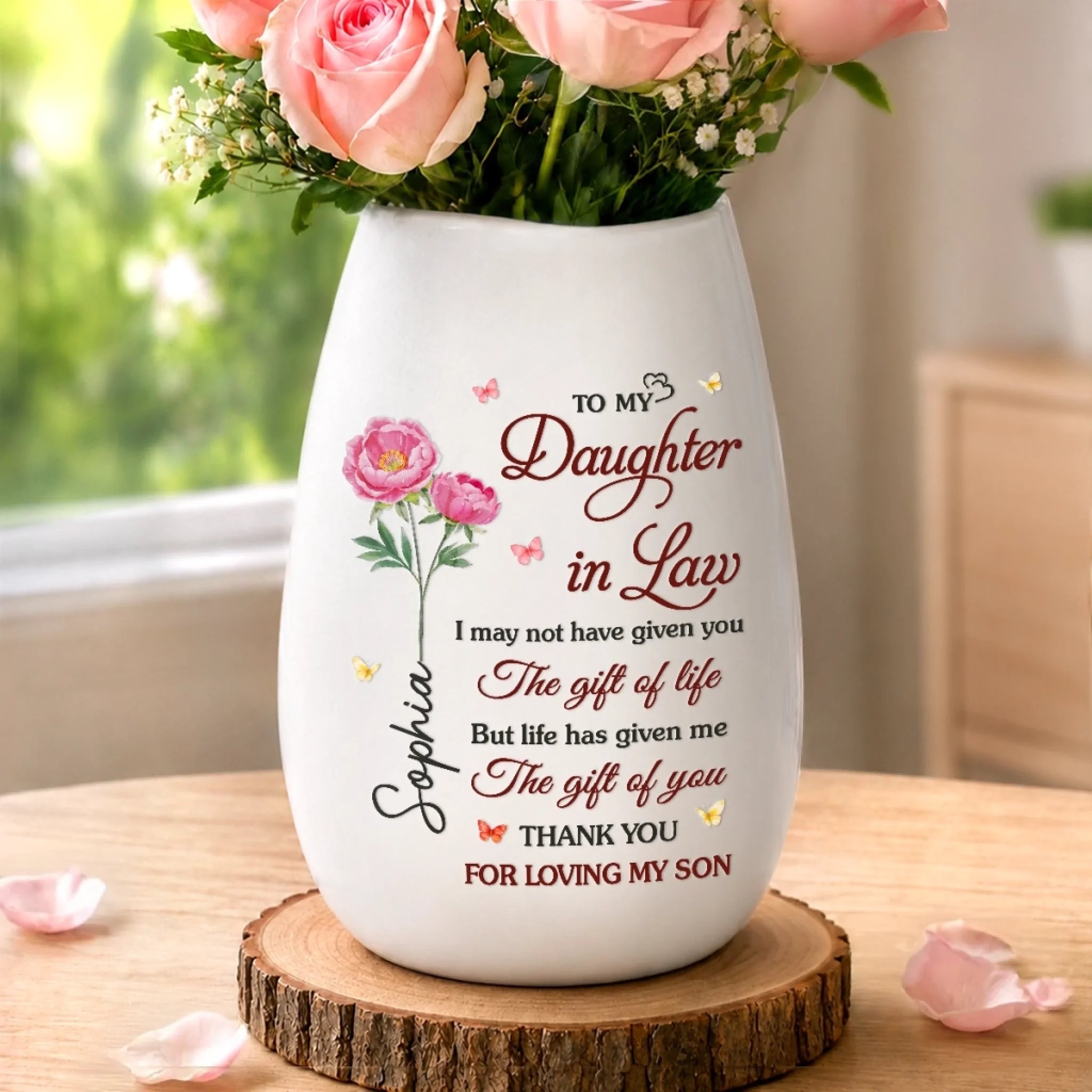 Custom Oval Ceramic Flower Vase, Personalized Birthday Gift for Daughter-in-Law, You Are Truly Loved