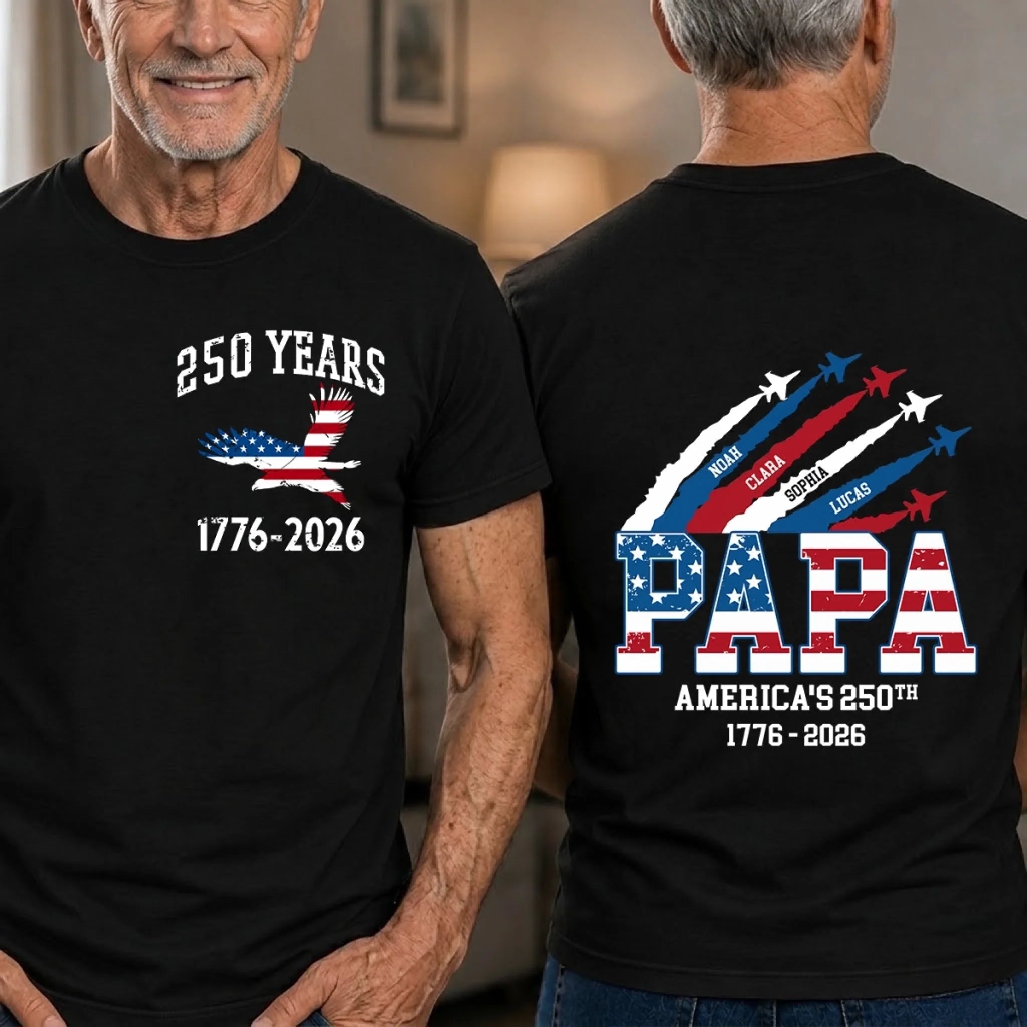 Custom T-Shirt for America 250th Anniversary, Personalized Father’s Day Gift for Dad or Grandpa