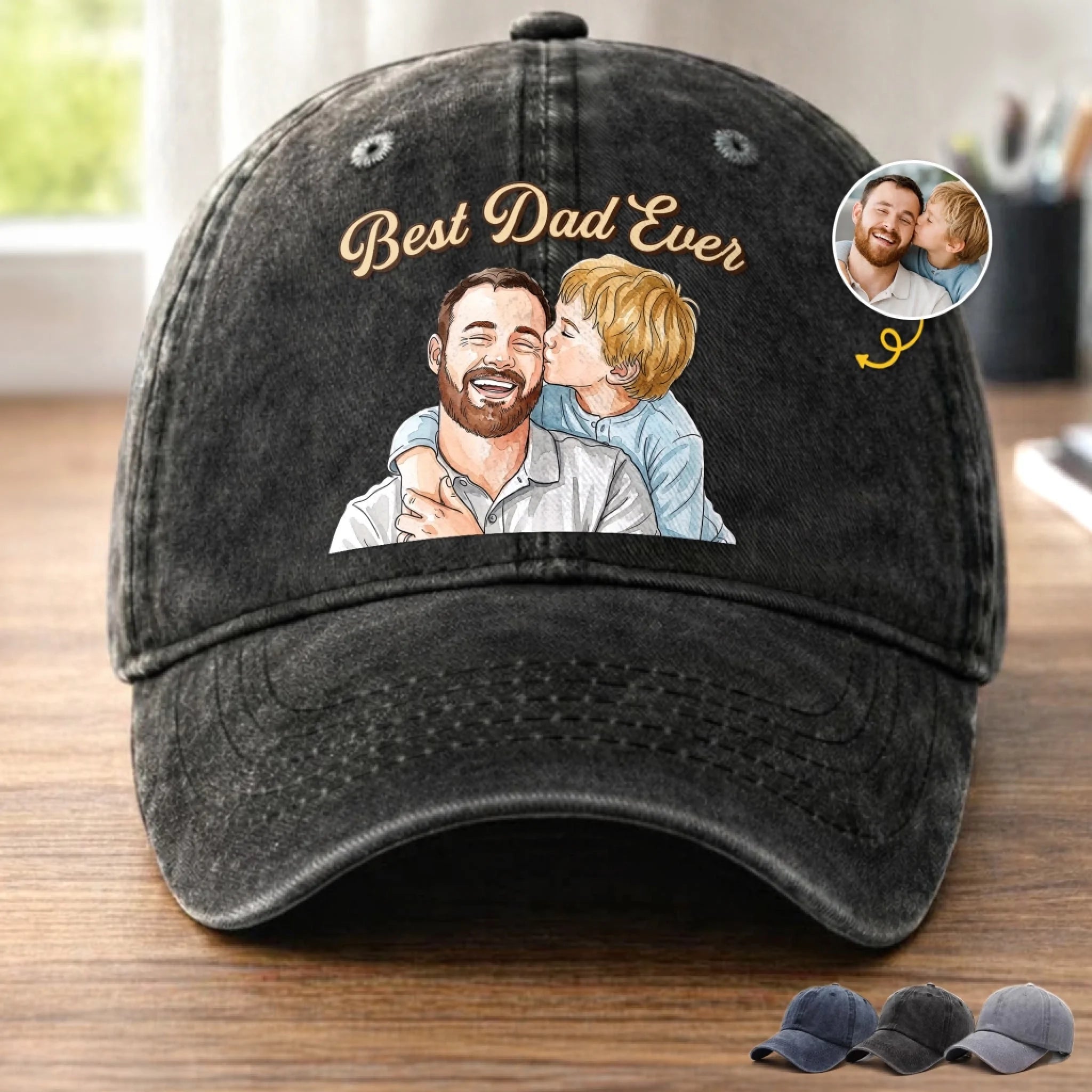 Custom Photo Washed Baseball Cap, Personalized Father’s Day Birthday Gift for Dad or Grandpa