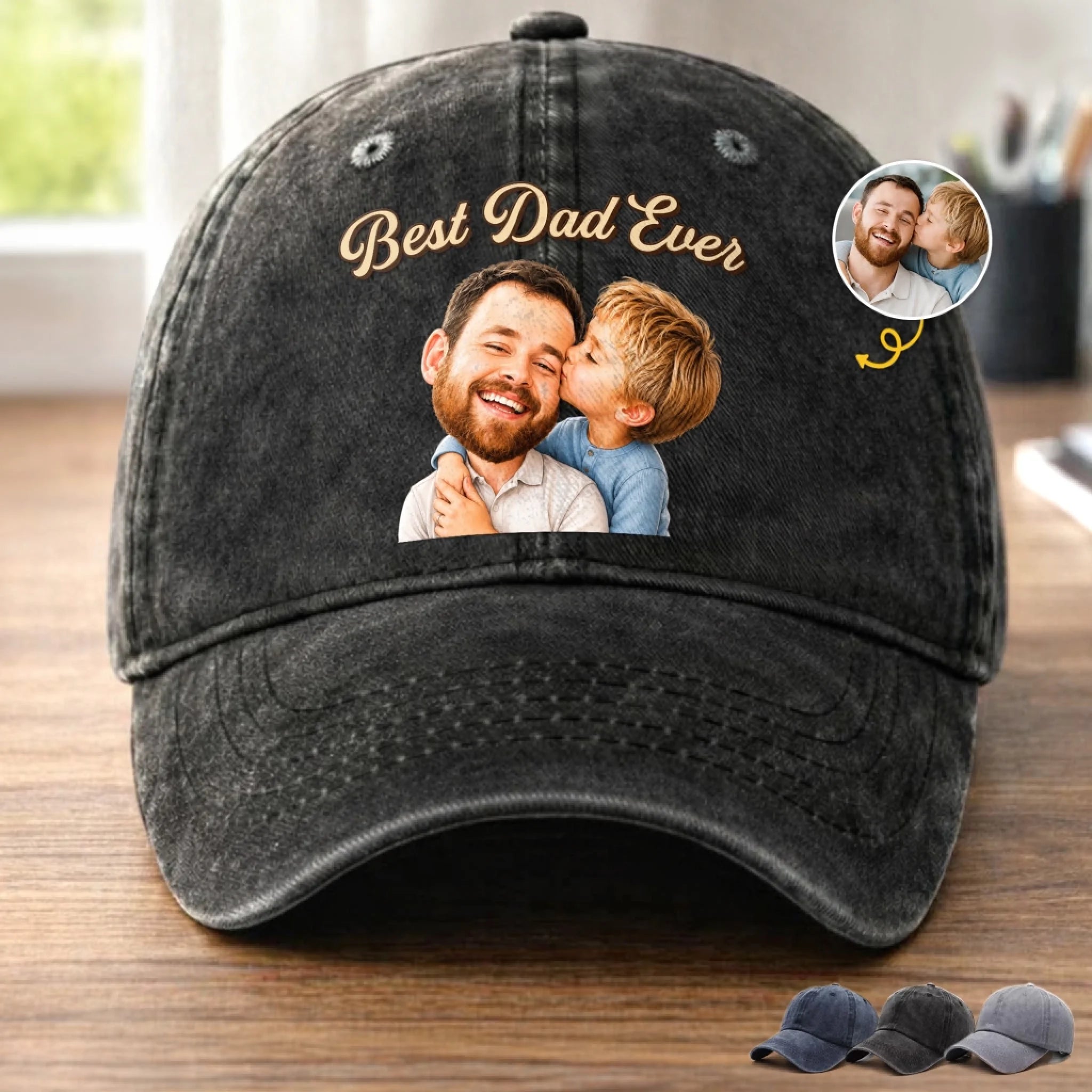 Custom Photo Washed Baseball Cap, Personalized Father’s Day Birthday Gift for Dad or Grandpa