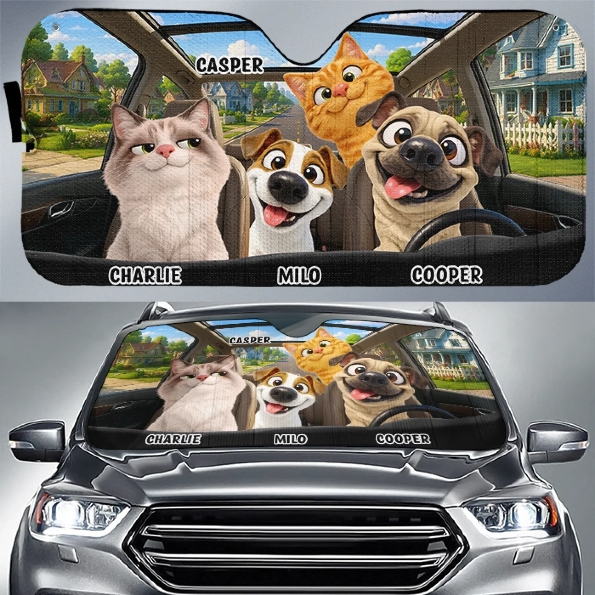 Custom Auto Windshield Sunshade Personalized Pet Lover Gift for Dog Cat Moms and Dads