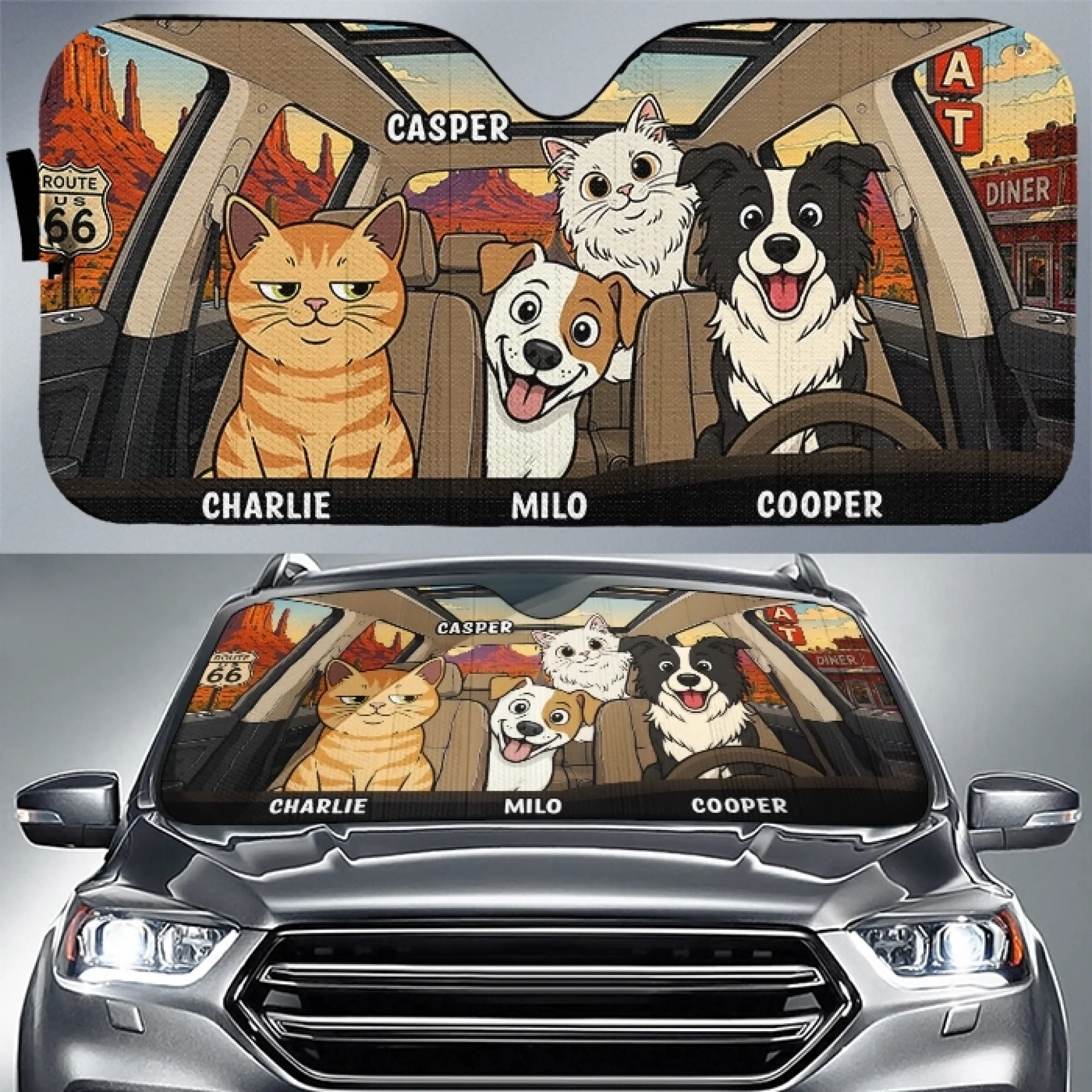 Custom Auto Windshield Sunshade, Personalized Car Window Protector Gift for Dog Dad Mom Cat Owners