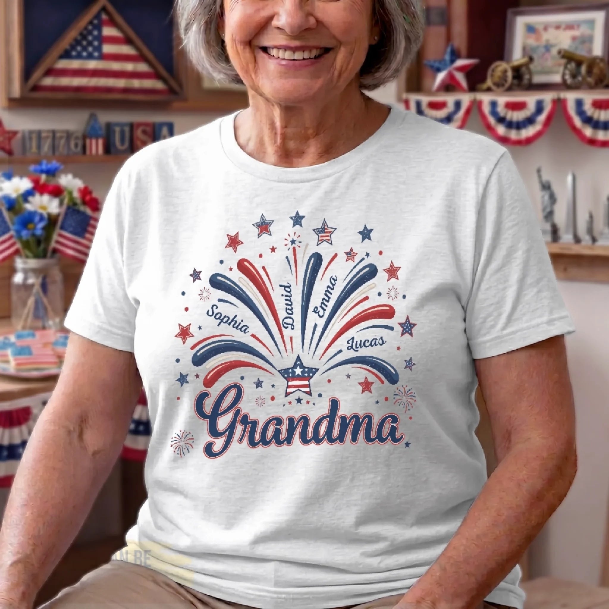 Custom T-Shirt or Hoodie Personalized 4th of July Gift for Mom or Grandma, Family Lights Up Her World