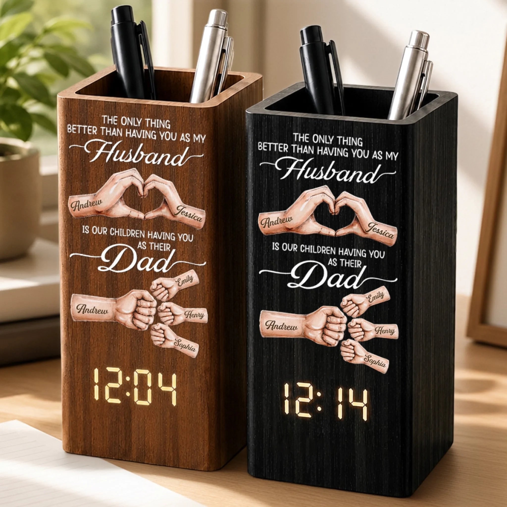 Custom Pen Holder With Clock Personalized Father's Day Birthday Gift for Dad Grandpa Husband