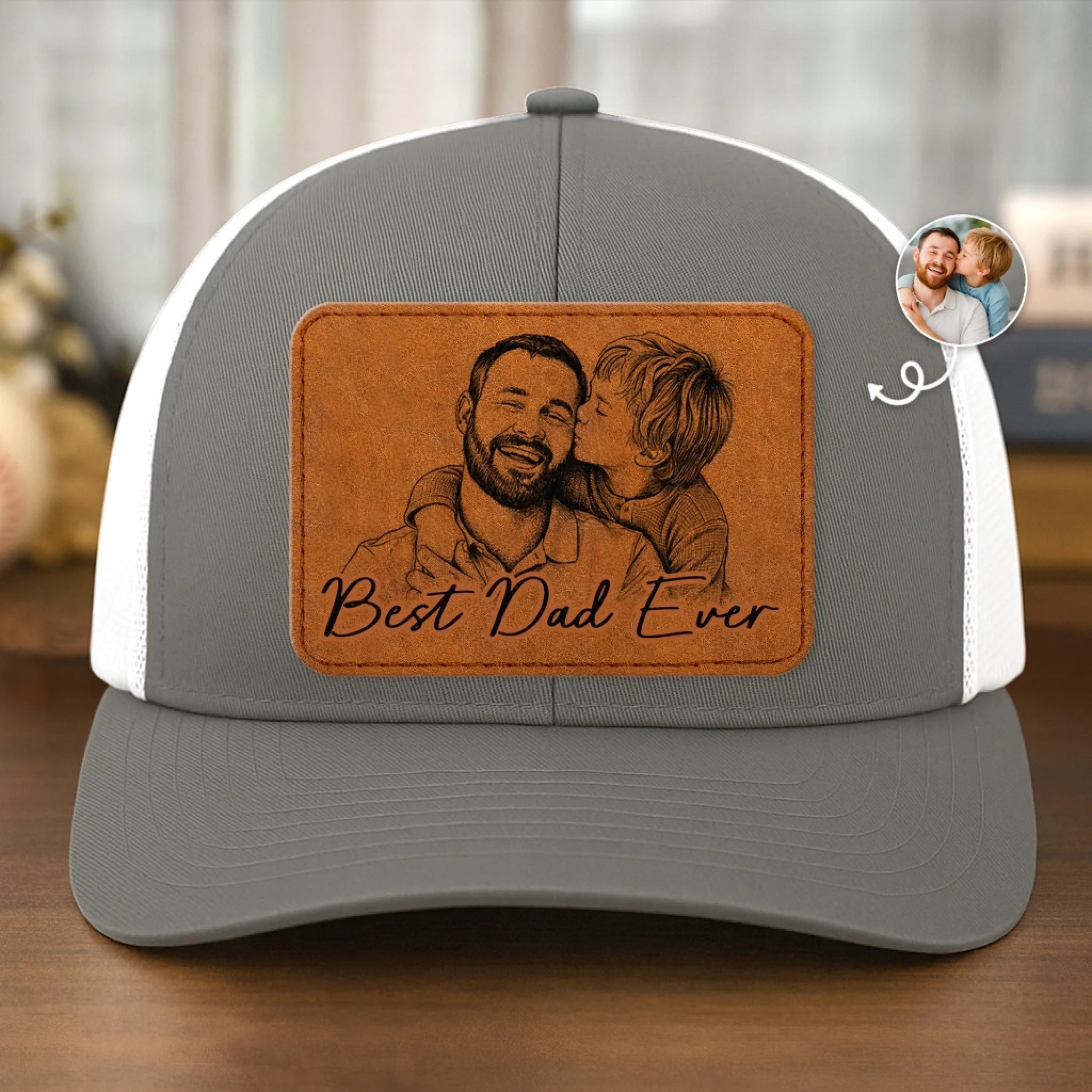 Custom Photo Cap Personalized Father's Day Birthday Gift for Dad Grandpa Best Dad Ever Leather Patch Mesh Cap