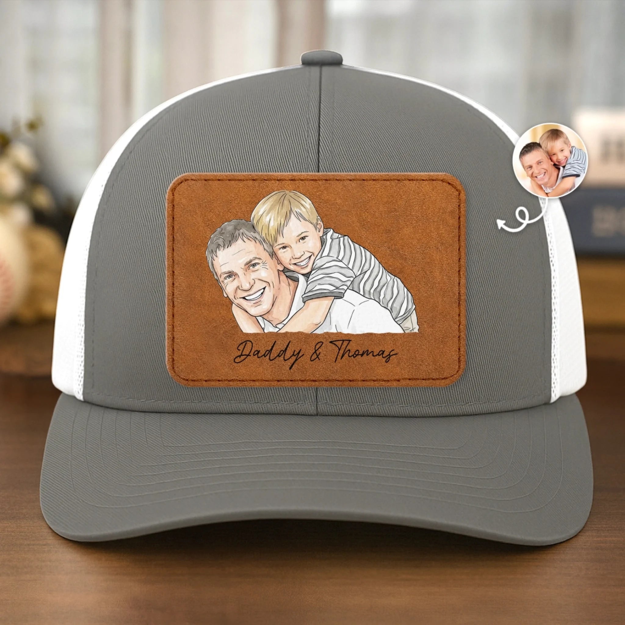 Custom Photo Leather Patch Mesh Cap Personalized Father's Day Birthday Gift for Dad or Grandpa