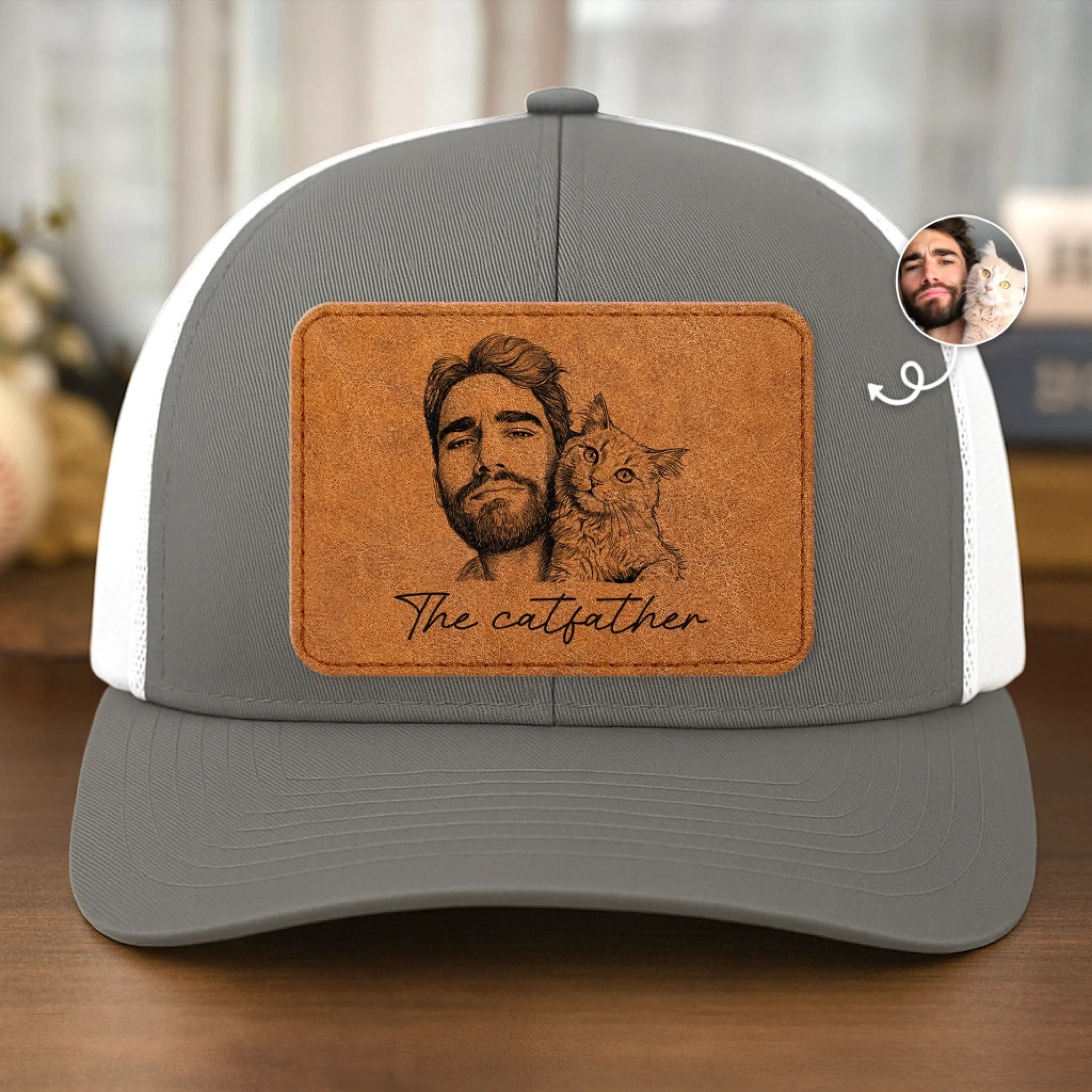 Custom Photo Leather Patch Mesh Cap Personalized Father’s Day Birthday Gift for Dog Dads and Cat Owners
