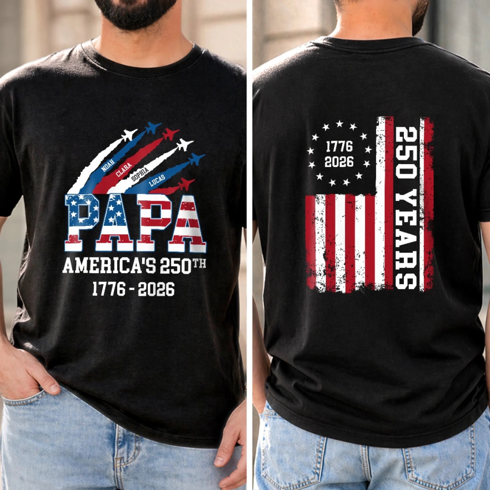Custom T-Shirt for Dad or Grandpa, Personalized America 250th Anniversary Father's Day Gift