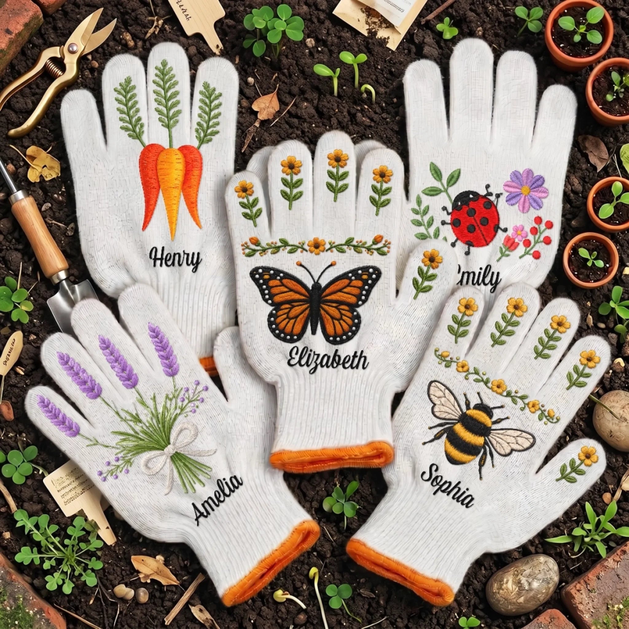 Custom Gardening Gloves, Personalized Birthday Garden Gift for Gardeners, Growing Love Design
