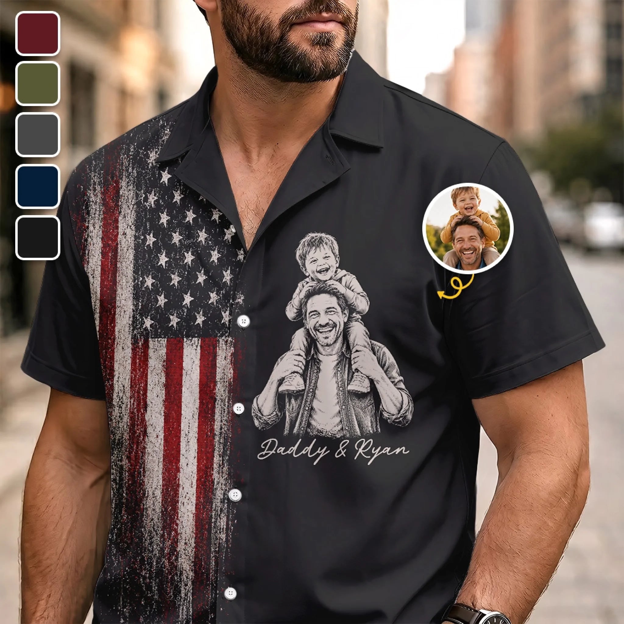 Custom Photo Unisex Tropical Hawaiian Aloha Shirt, Personalized America 250th Father's Day Gift for Dad