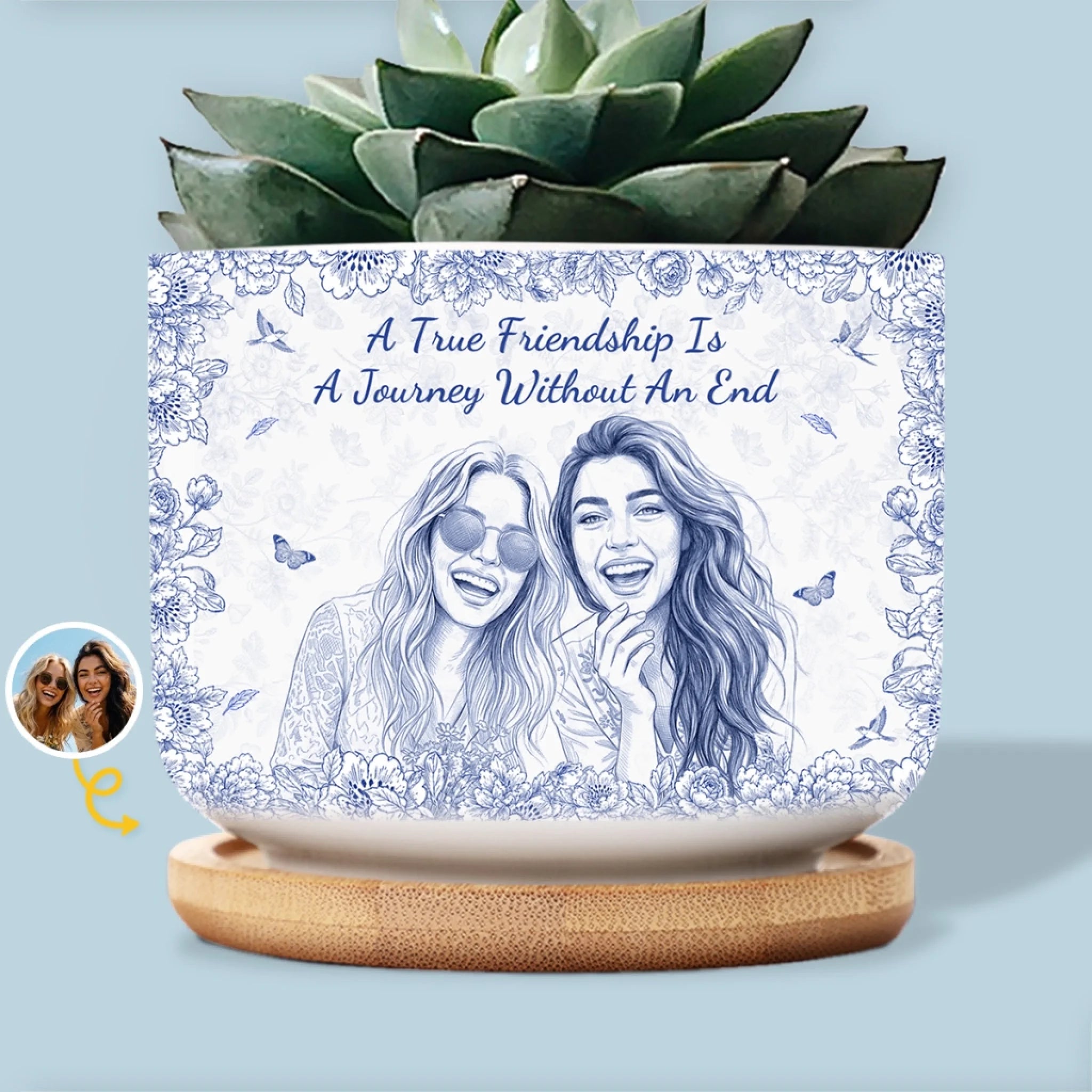 Personalized Photo Ceramic Plant Pot, Custom Best Friend Birthday Gift for Women, Beautiful Friendship Blooms