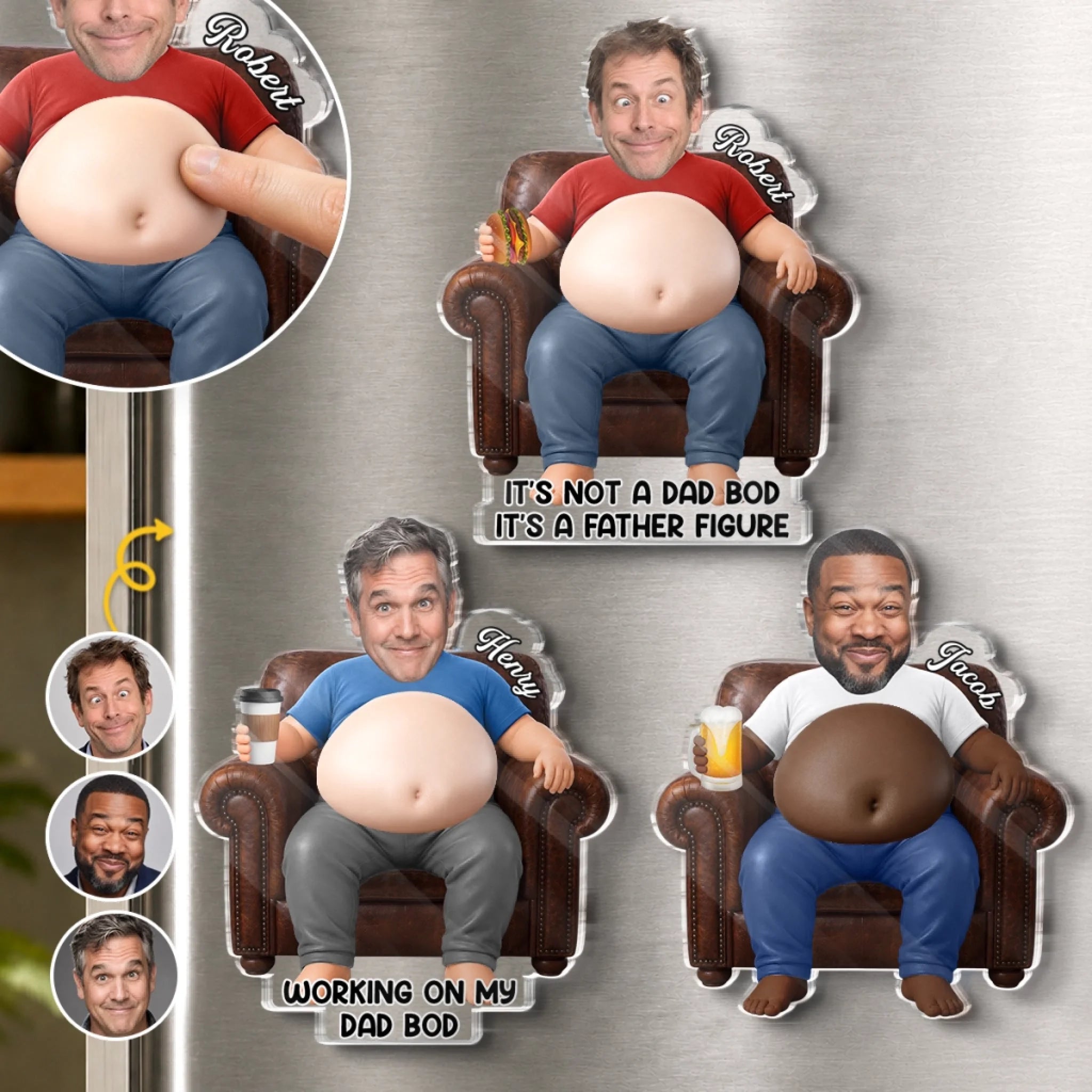 Custom Photo Dad Bod Acrylic Fridge Magnet Personalized Funny Father’s Day Gift for Dad or Grandpa