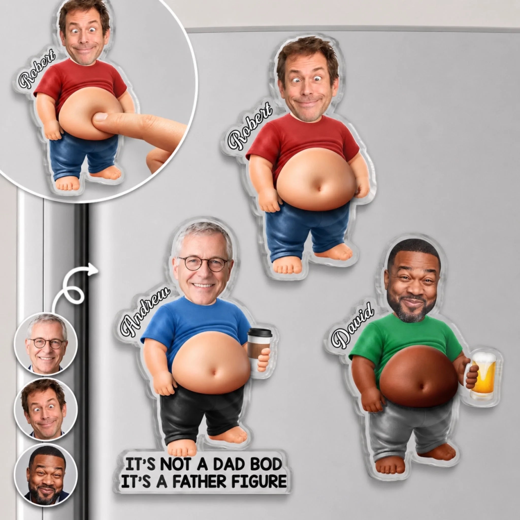 Custom Photo Dad Bod Belly Squishy Acrylic Fridge Magnet Personalized Funny Father’s Day Gift