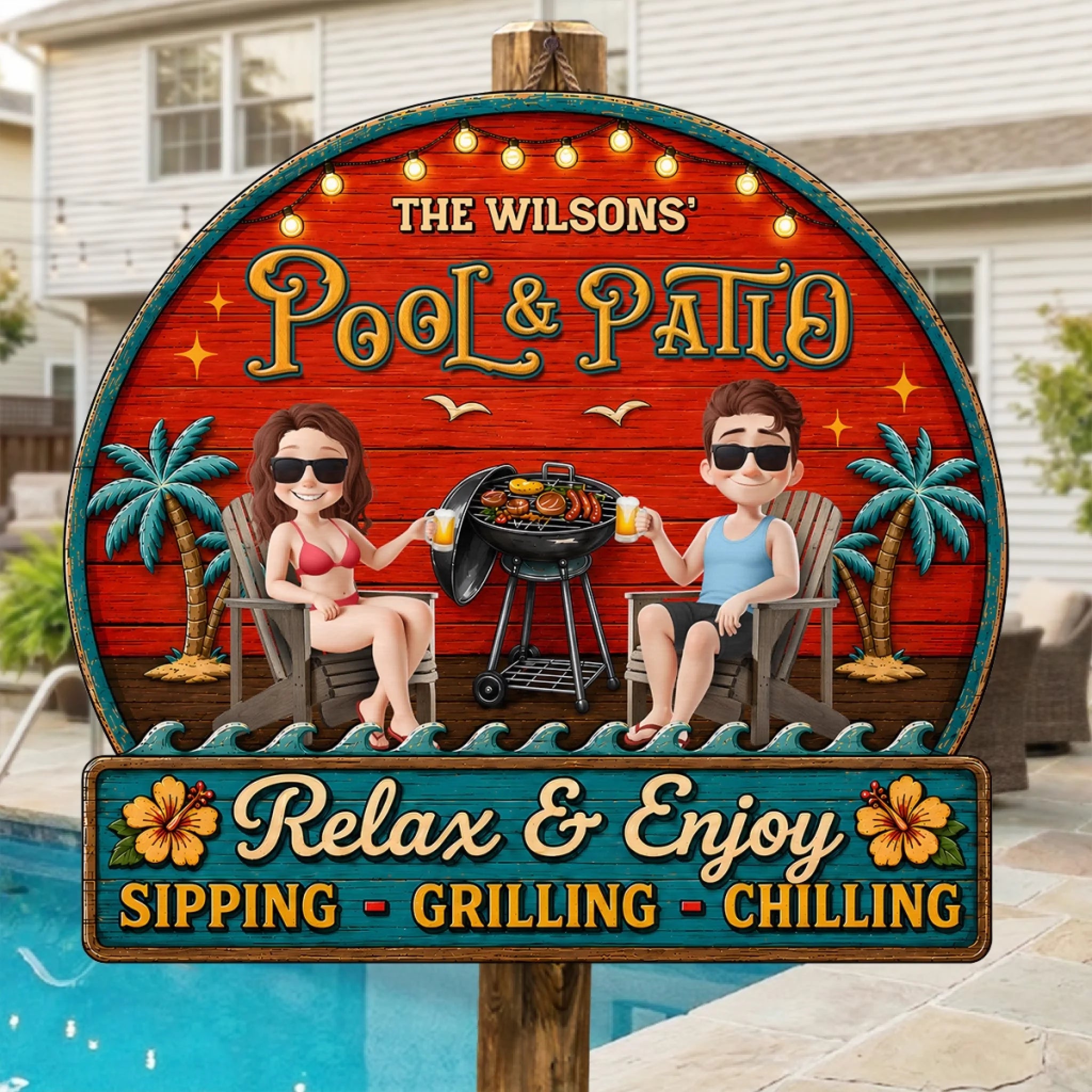 Personalized Custom Wood Sign for Couples, Summer Vacation Travel Gift, Our Happy Camper Oasis